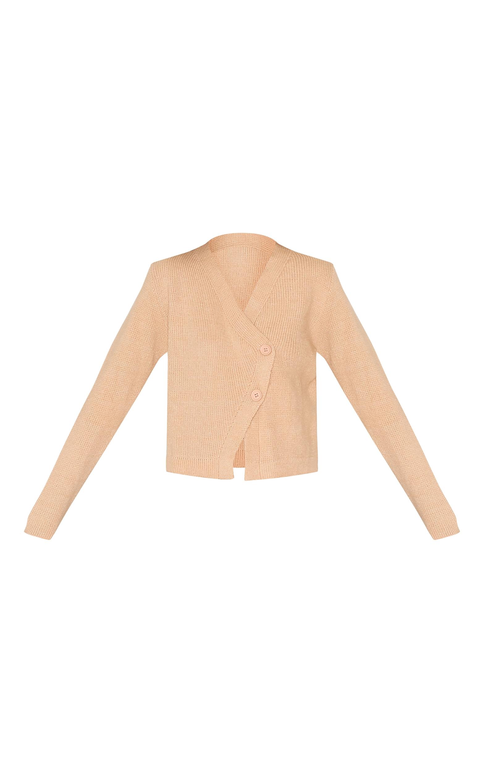 Oatmeal Knit Asymmetric Button Up Cardigan Product Image