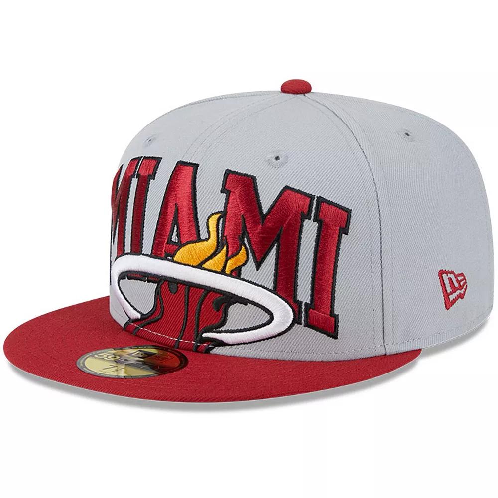 Men's New Era Gray/Red Miami Heat Tip-Off Two-Tone 59FIFTY Fitted Hat,  Product Image