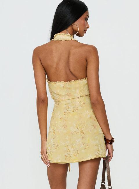 Taija Wrap Mini Dress Yellow Floral Product Image