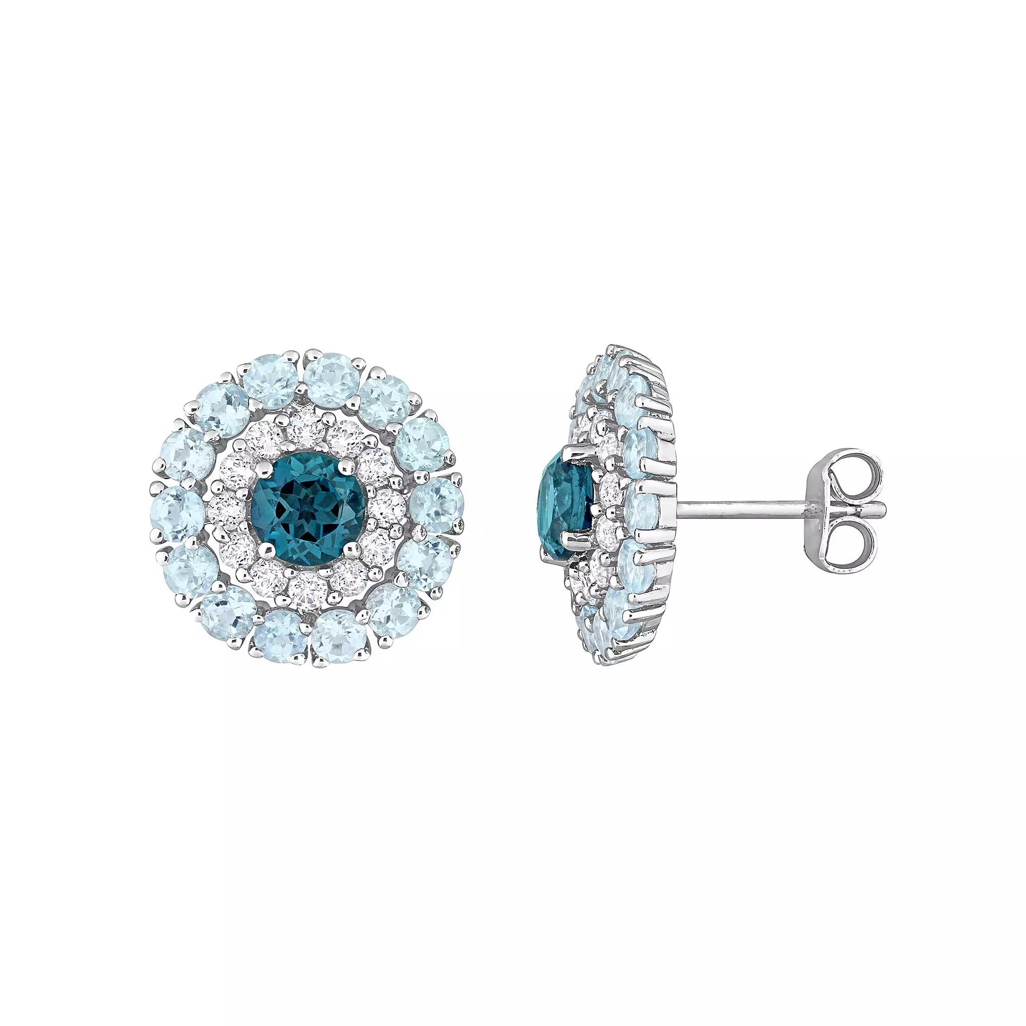 Stella Grace Sterling Silver Blue Topaz & White Topaz Double Halo Stud Earrings, Women's Product Image