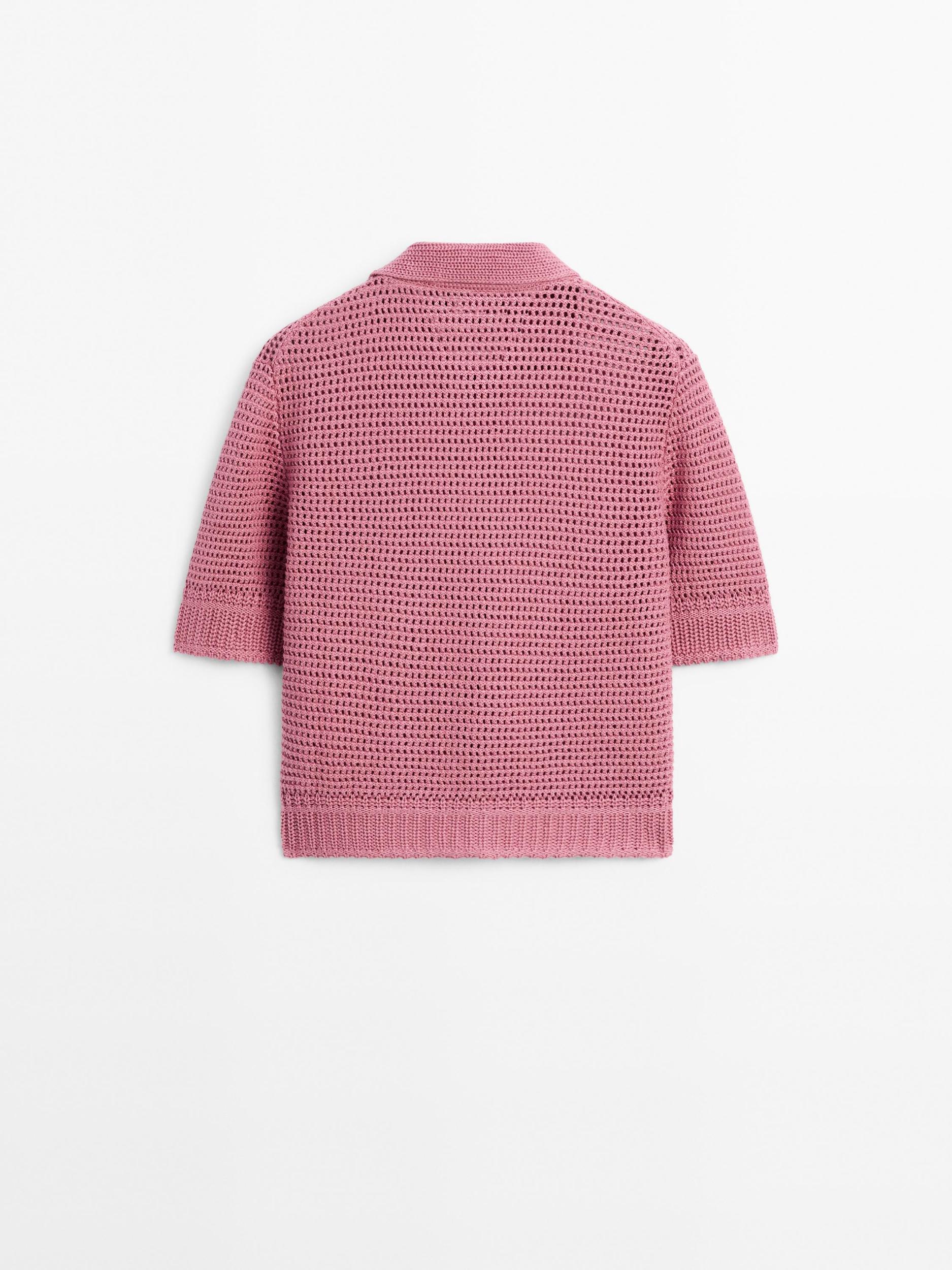 Cotton blend cutwork polo shirt Product Image