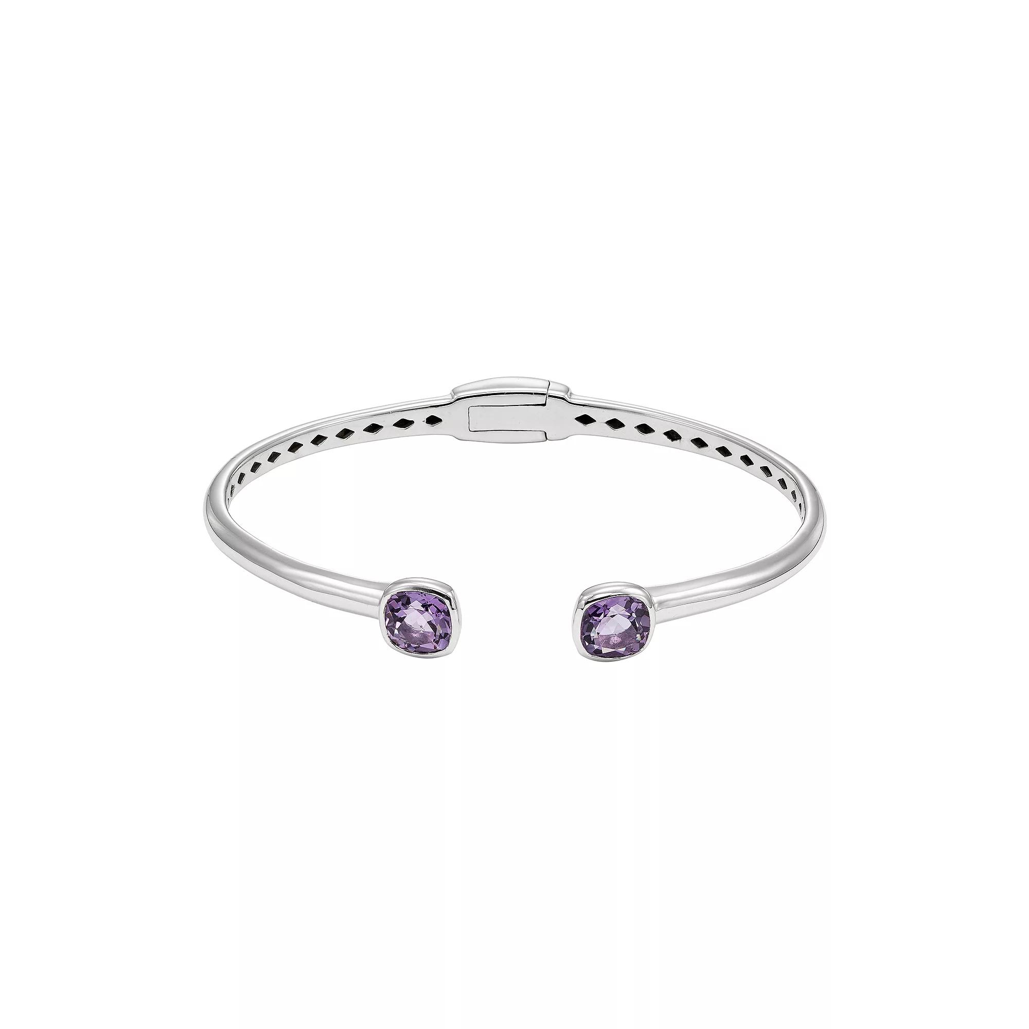 Amethyst Sterling Silver Hinged Cuff Bracelet, Women's, Size: 6.5", Purple Product Image