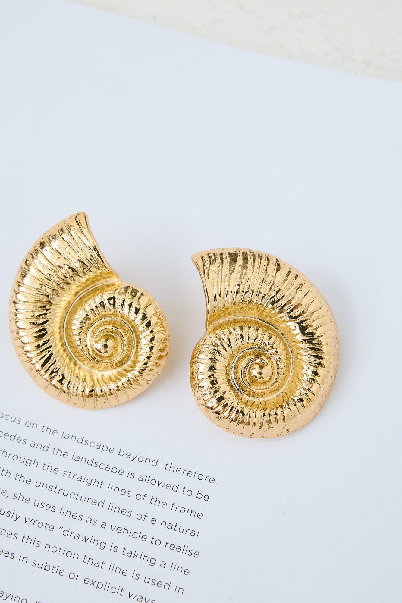 Spiral Seashell Earrings Gold Product Image