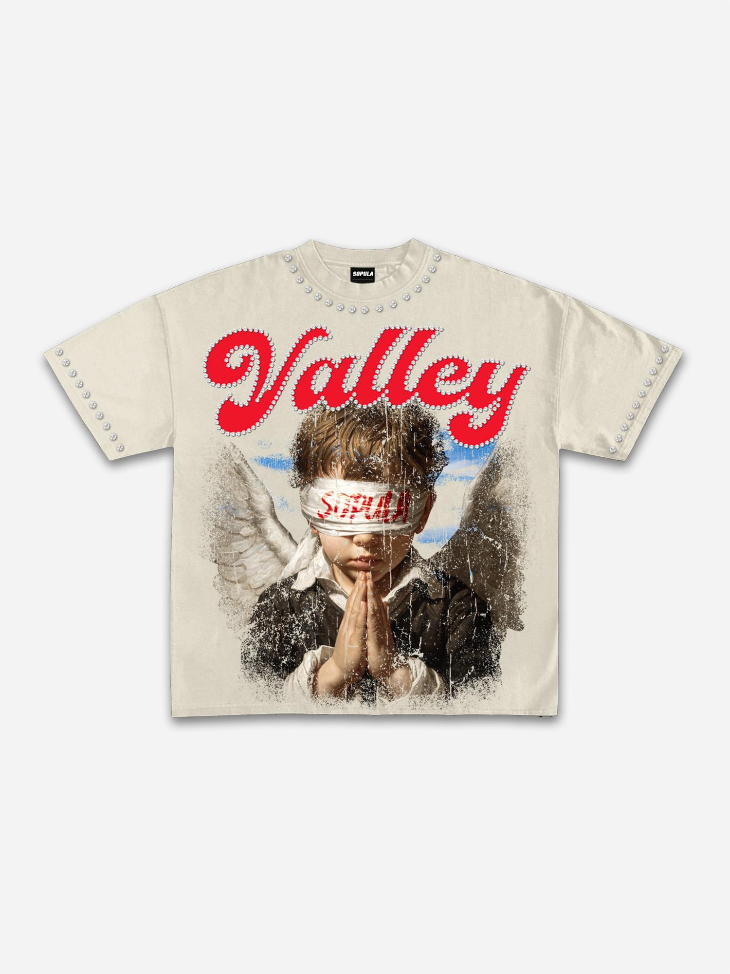 Valley Prayer Angel Vintage Distressed Graphic Cotton T-shirt Product Image