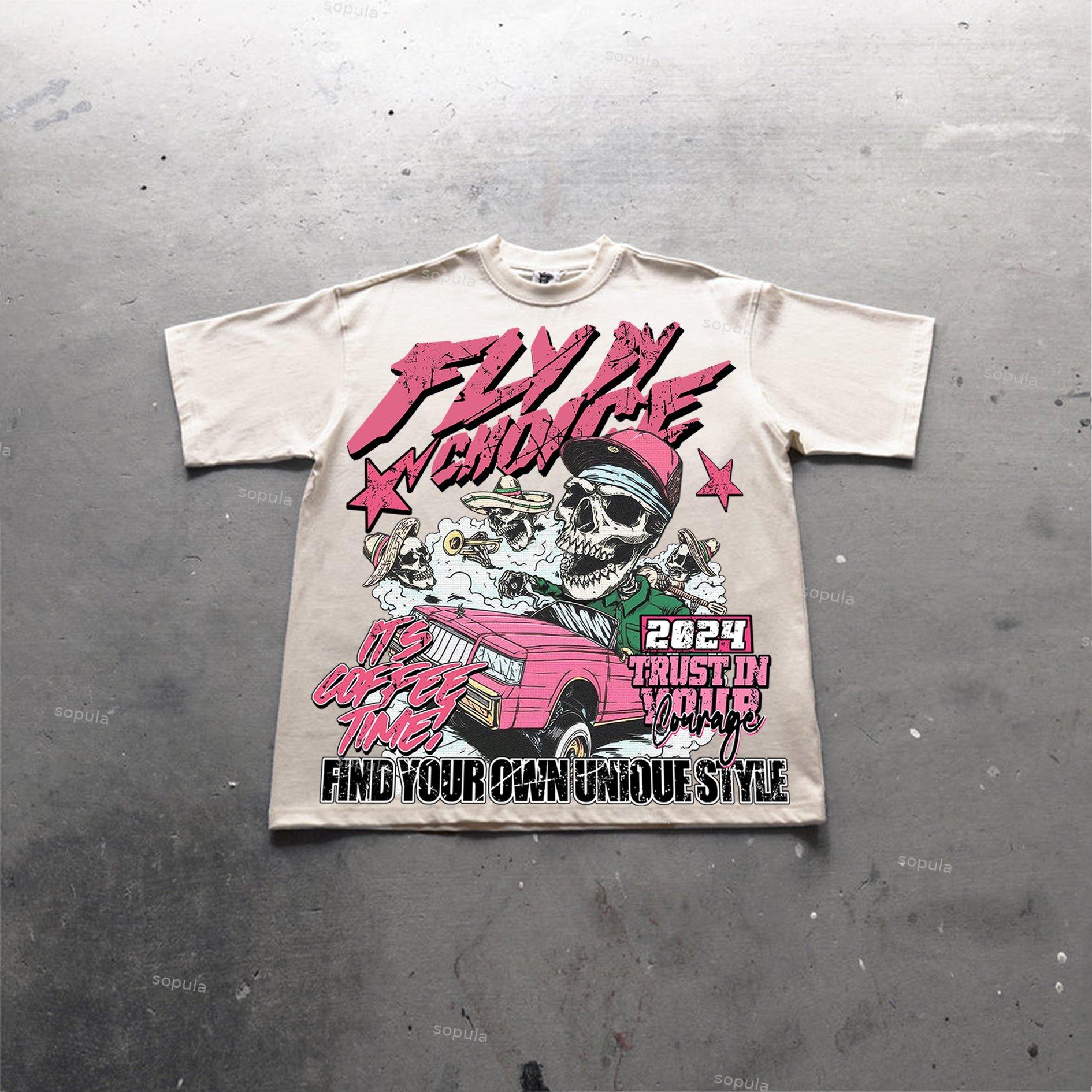 Sopula Fly By Choice Skull Racing Graphic Print Cotton T-Shirt Product Image