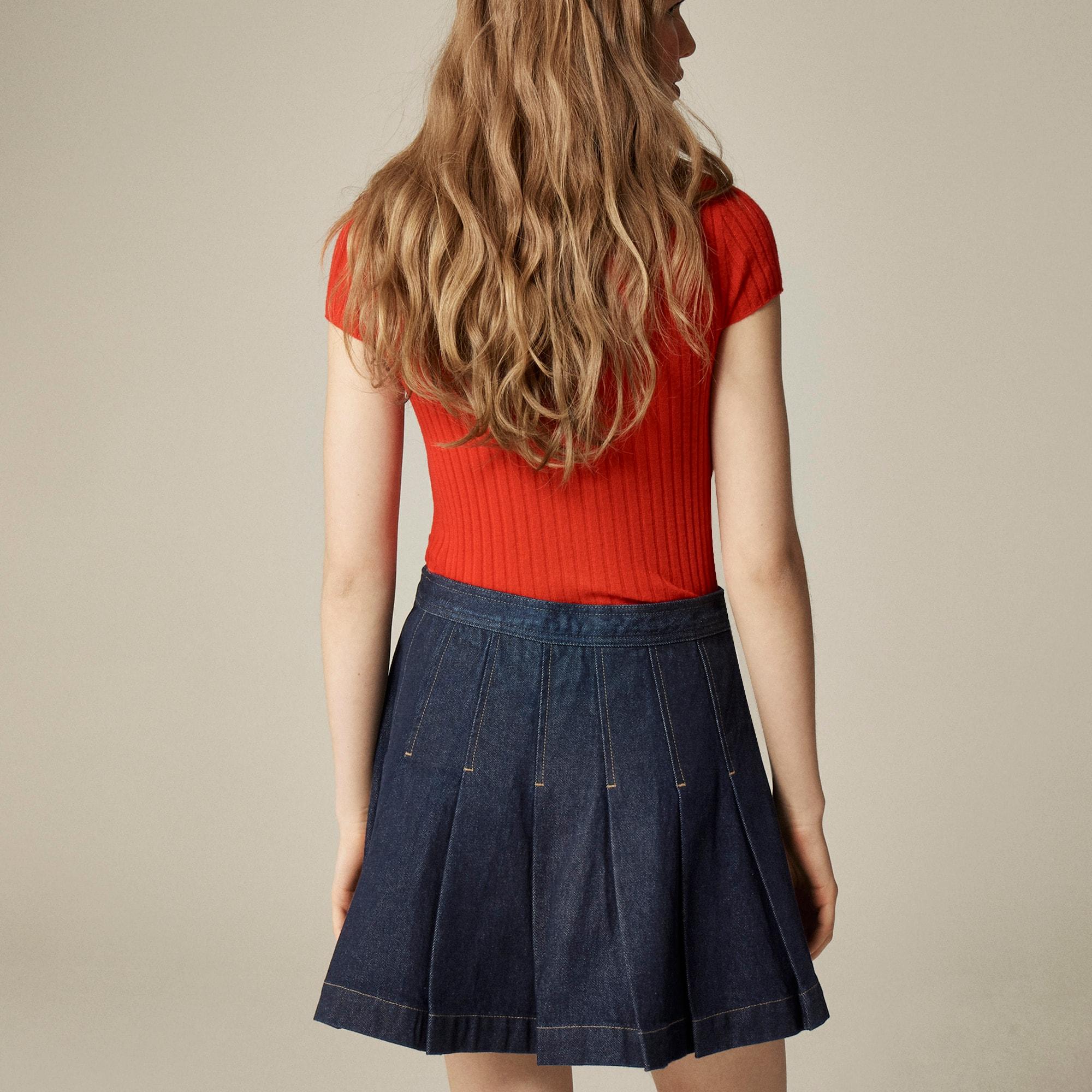Pleated denim mini skirt Product Image