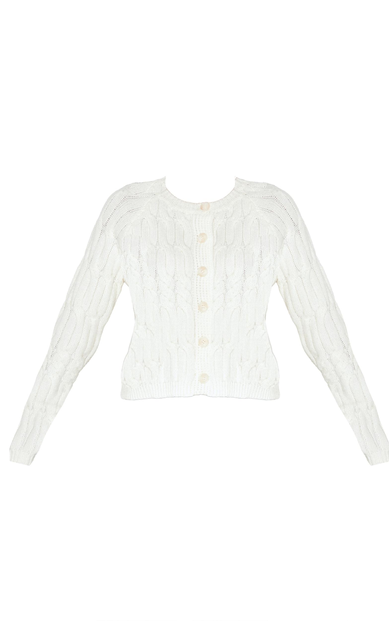 Cream Cable Knit Button Up Cardigan Product Image