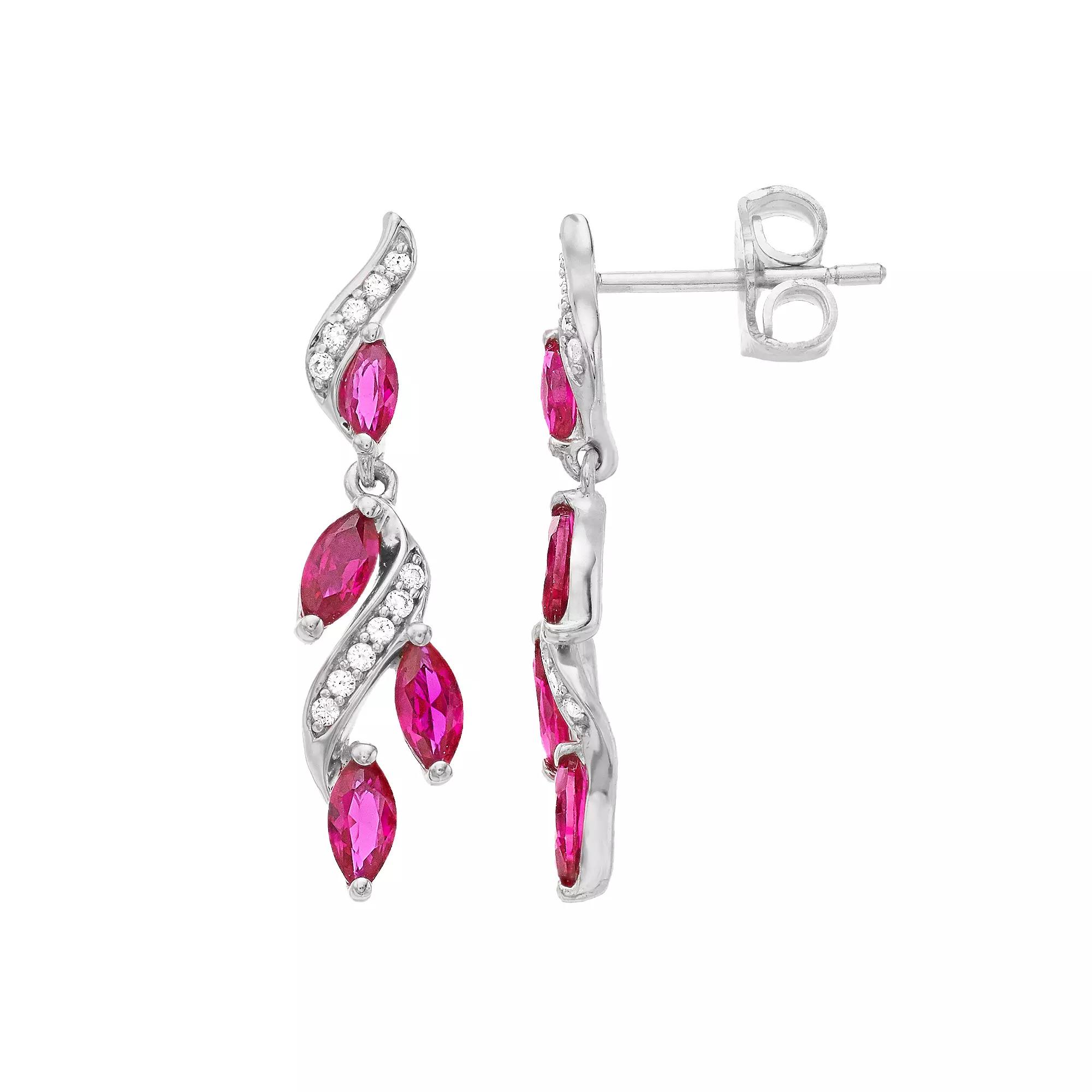 Sterling Silver Lab-Created Ruby & Lab-Created White Sapphire Earrings, Women's Product Image