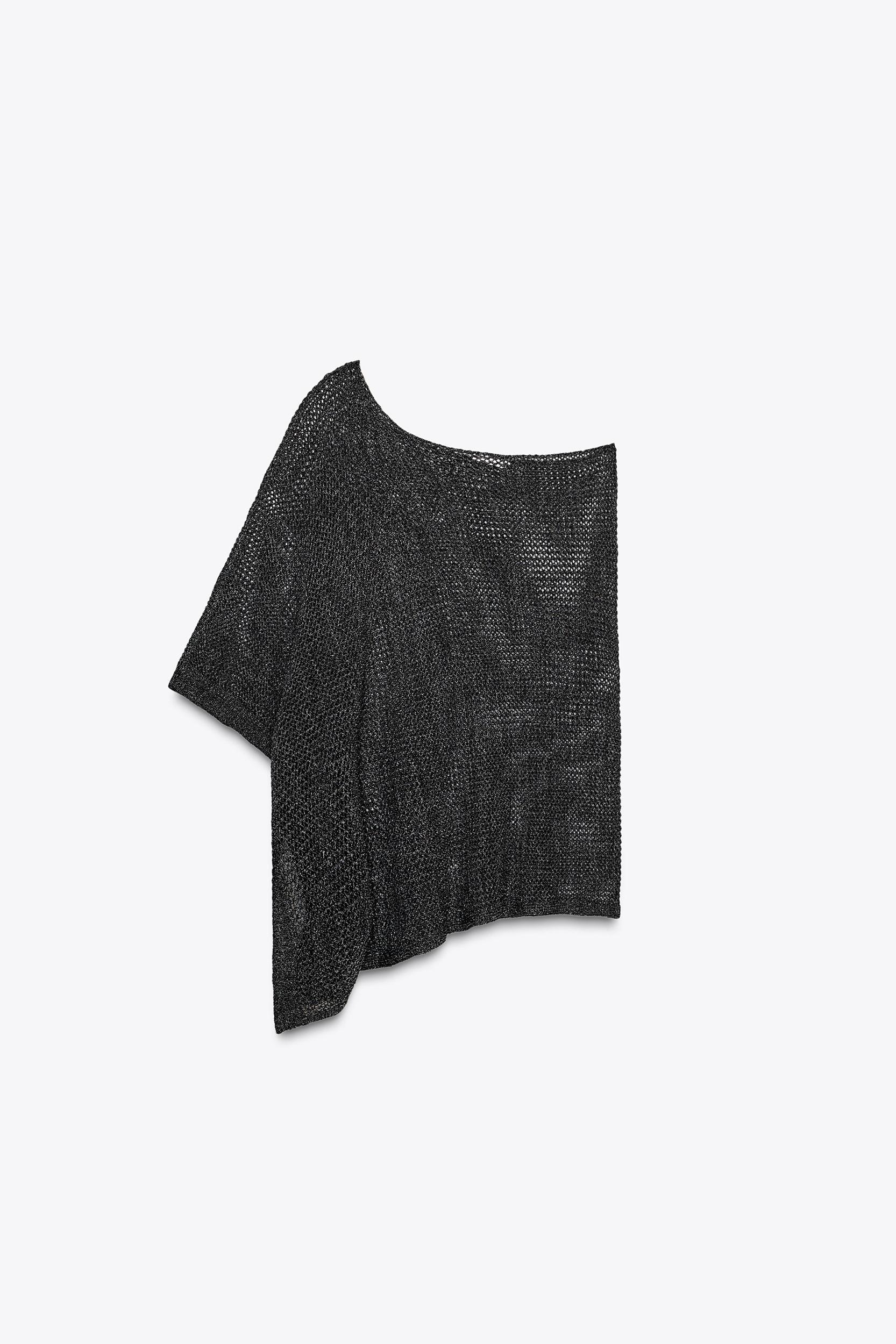 METALLIC THREAD CUT-OUT KNIT CAPE Product Image