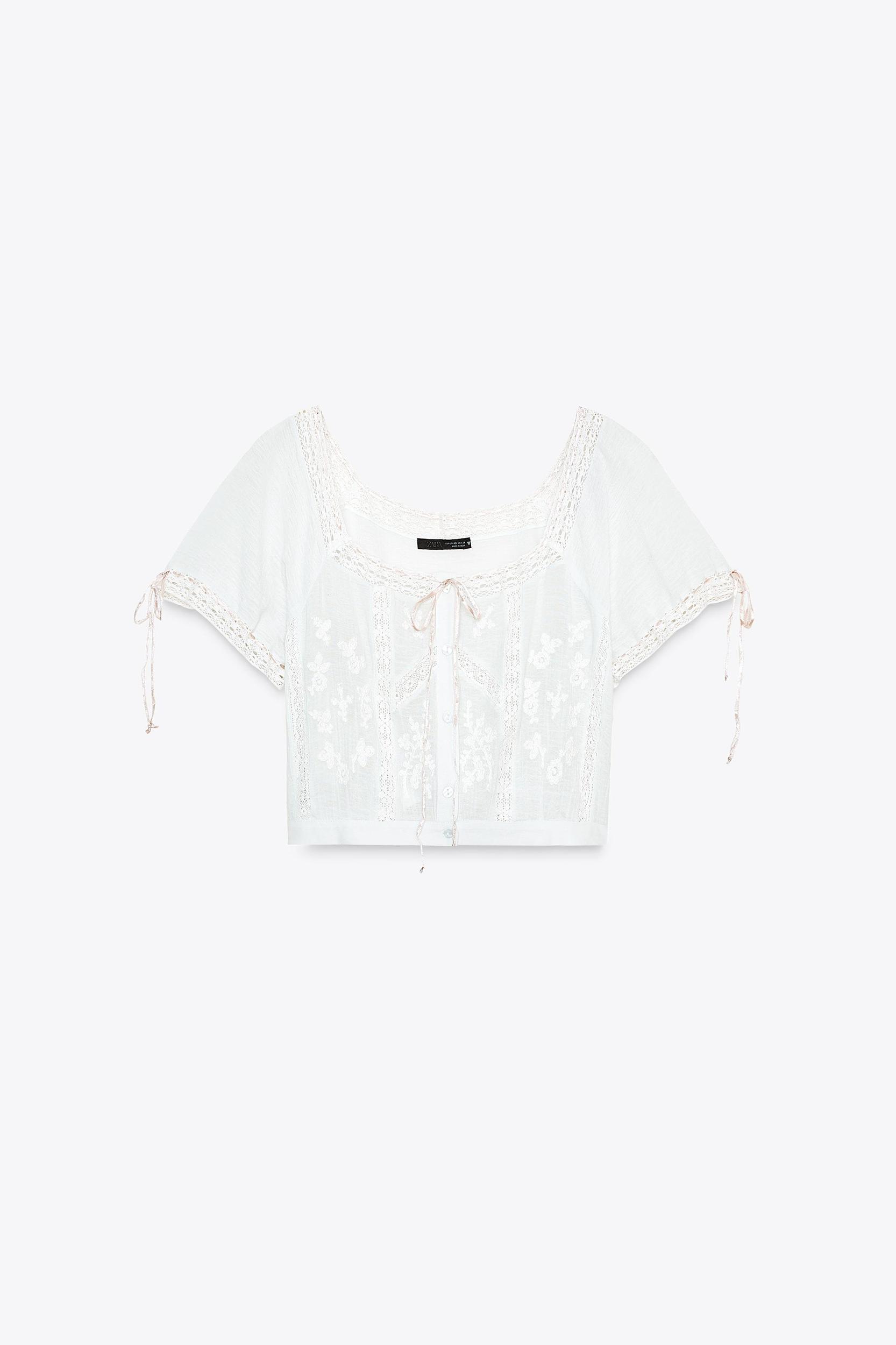 EMBROIDERED GAUZE CROP TOP Product Image