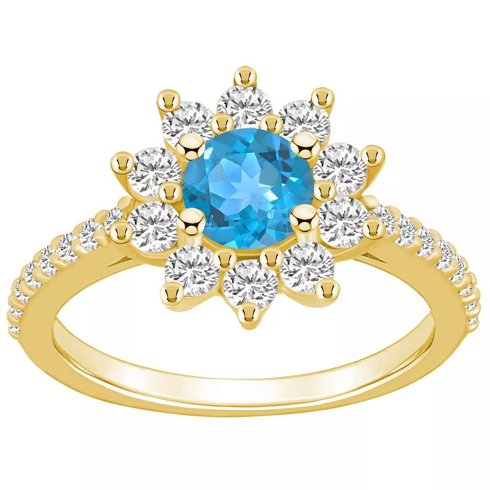 Alyson Layne 14k Gold Blue Topaz & 3/4 Carat T.W. Diamond Halo Ring, Women's, Size: 5 Product Image