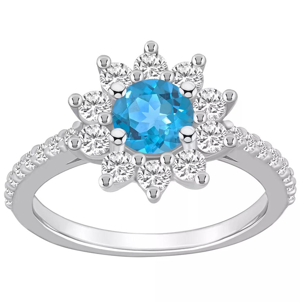 Alyson Layne 14k Gold Blue Topaz & 3/4 Carat T.W. Diamond Halo Ring, Women's, Size: 5 Product Image