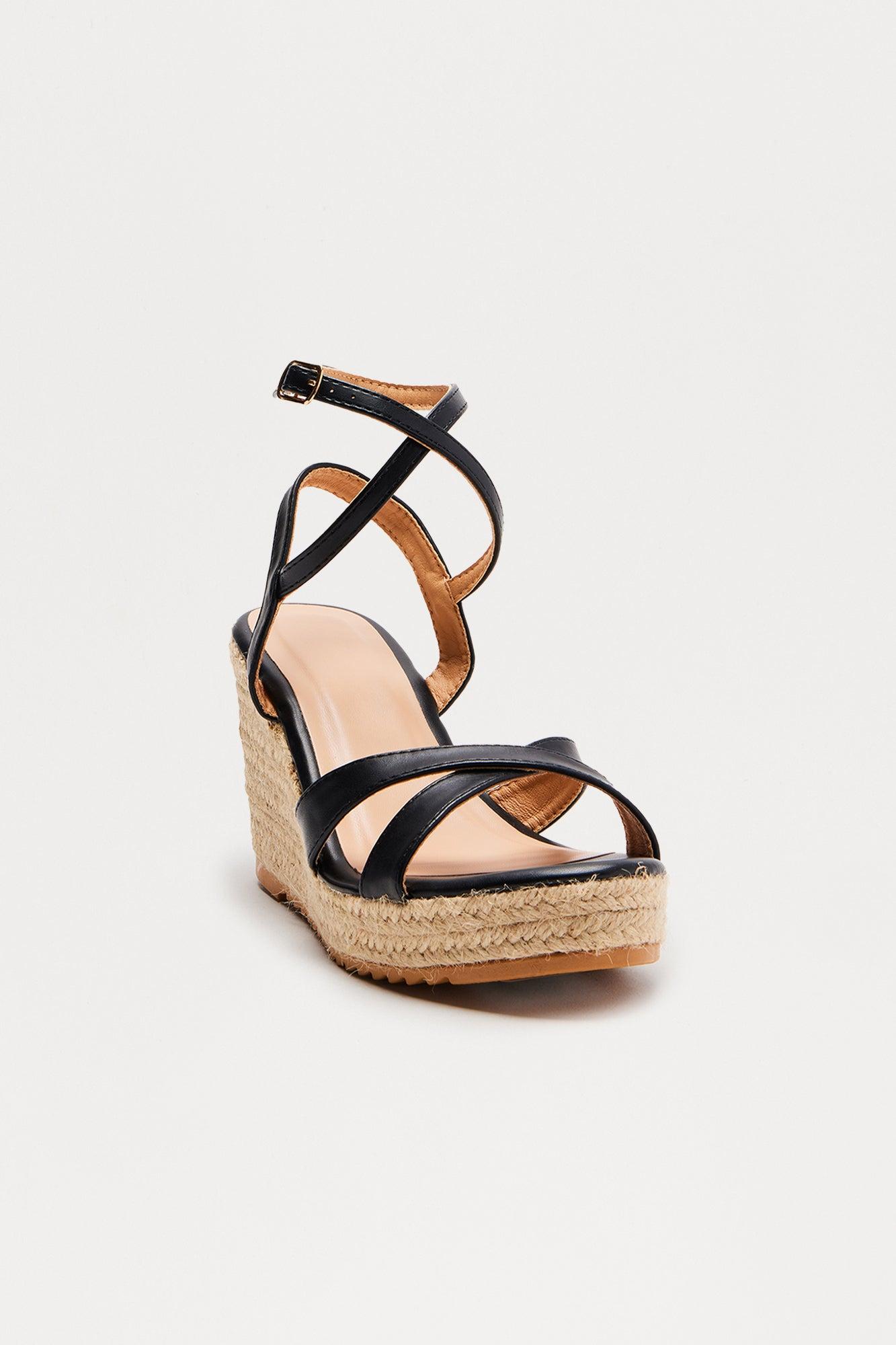 Rexa Jute Ankle Strap Wedges - Black Female Product Image