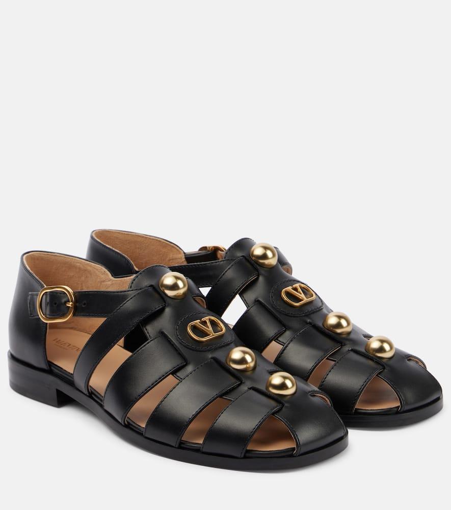 VALENTINO GARAVANI Vlogo Signature Faux-pearl Flat Sandals In Black Product Image