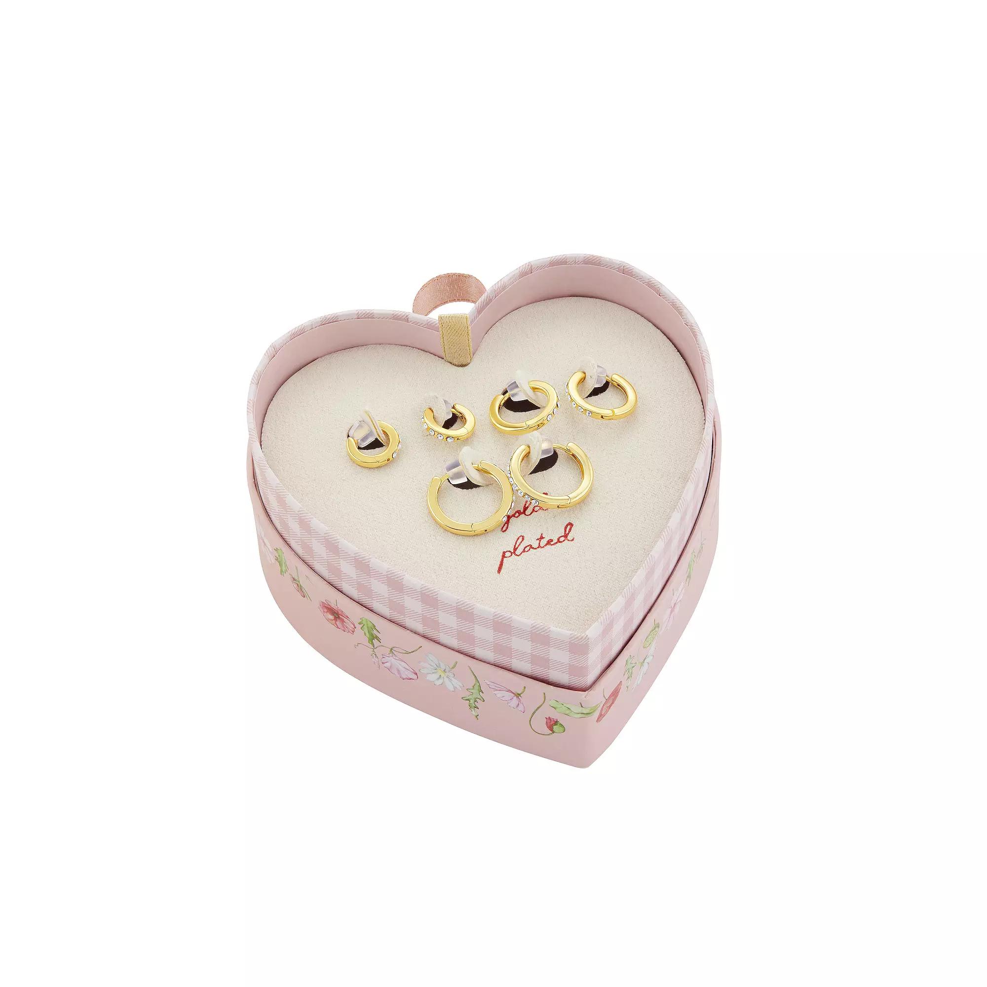 Brilliance Fine Silver Plated Graduated Pave Crystal Hoop Earrings Trio Set, Women's, Gold Tone Product Image