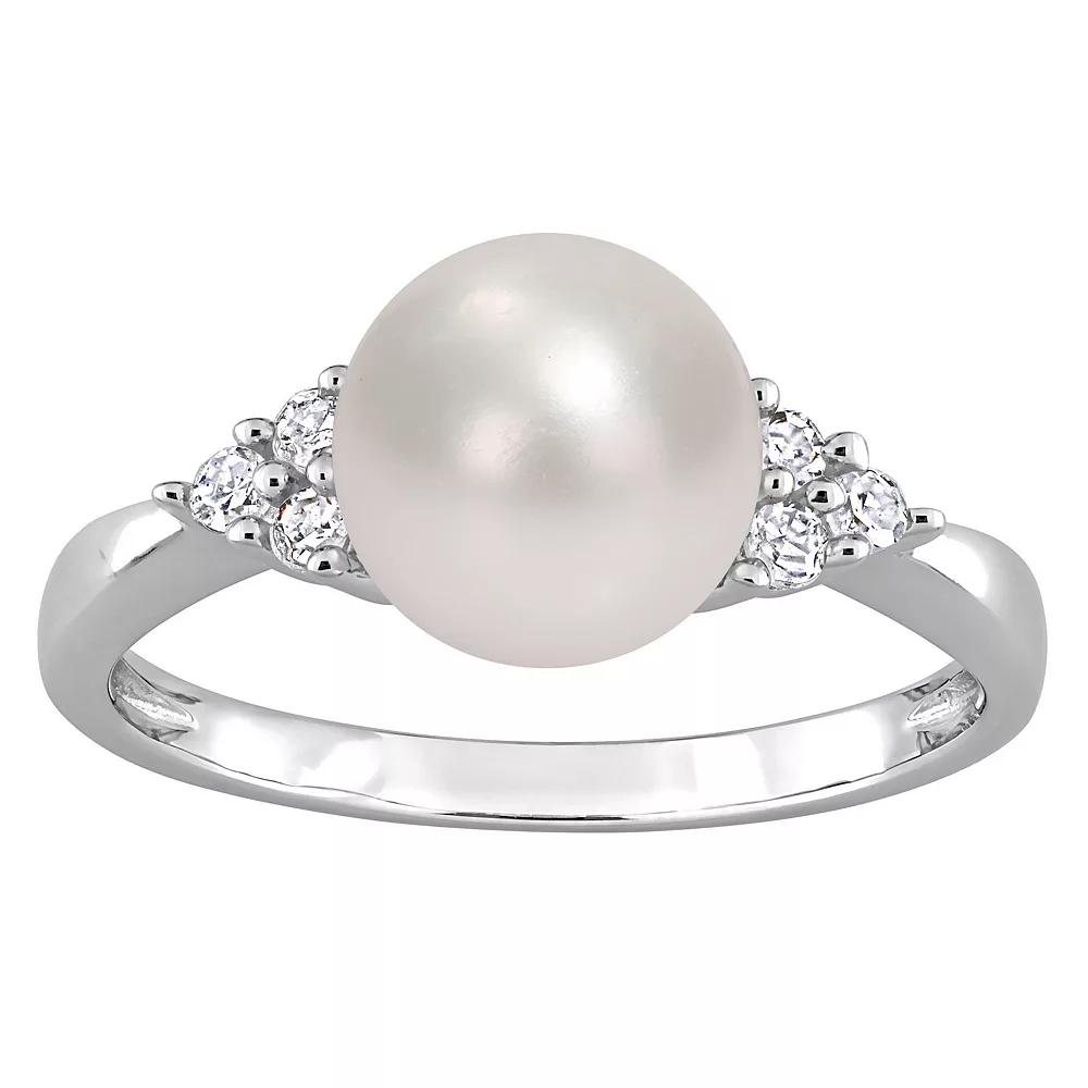 Stella Grace Sterling Silver Freshwater Cultured Pearl & 1/8 ct T.W. Diamond Ring, Women's,  Product Image