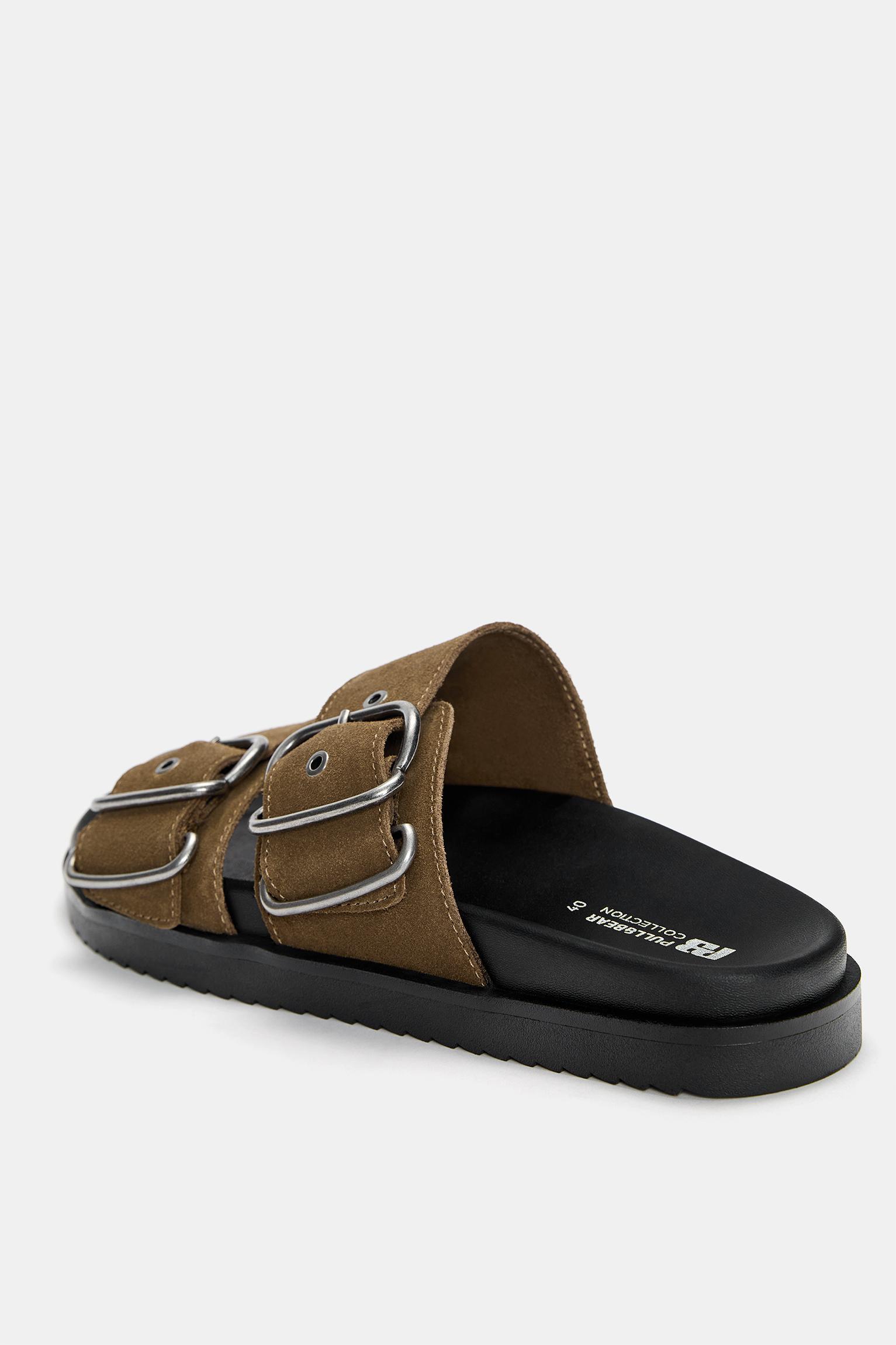 Leather flat sandals with buckles Product Image