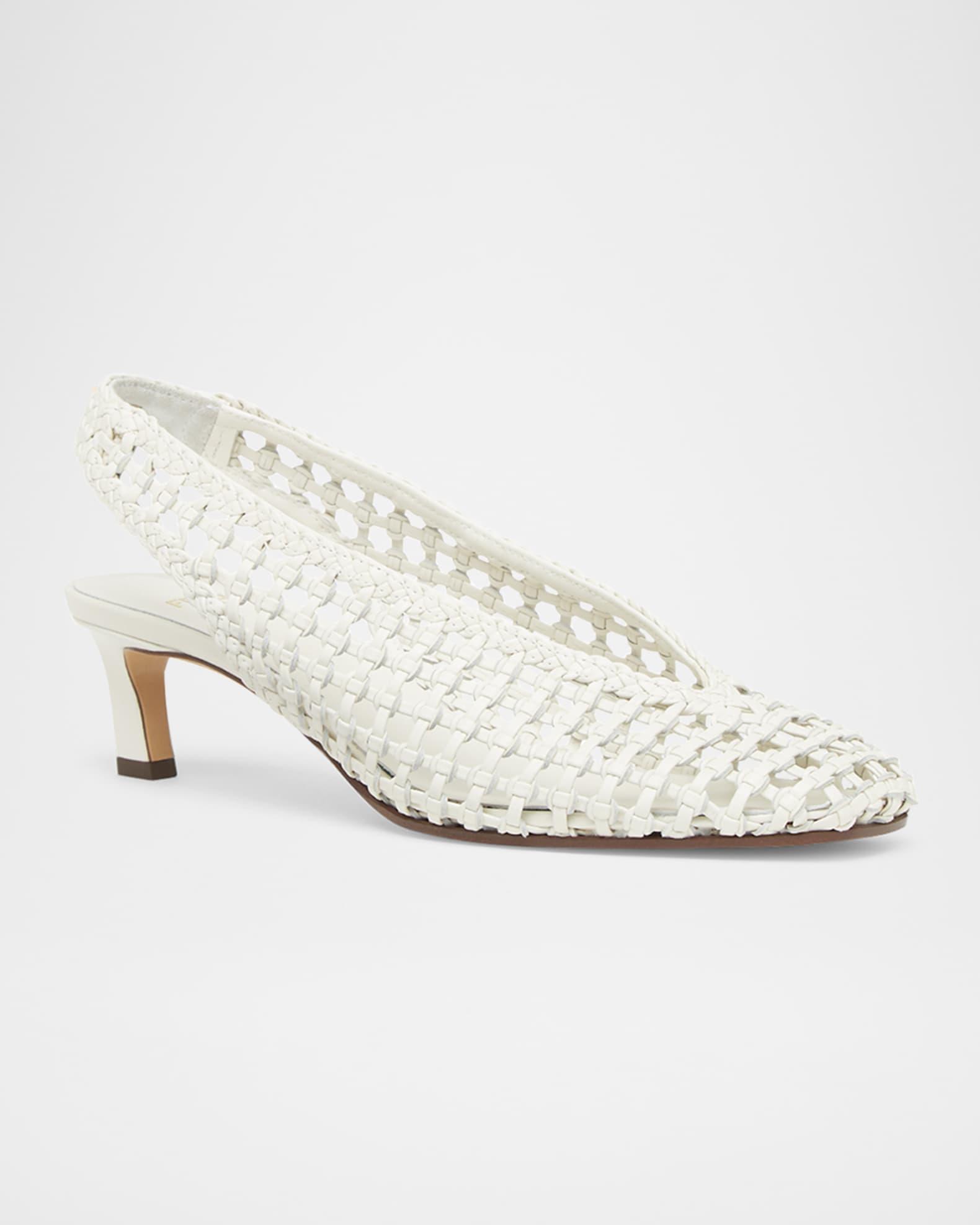 Woven Leather Kitten-Heel Slingback Pumps Product Image