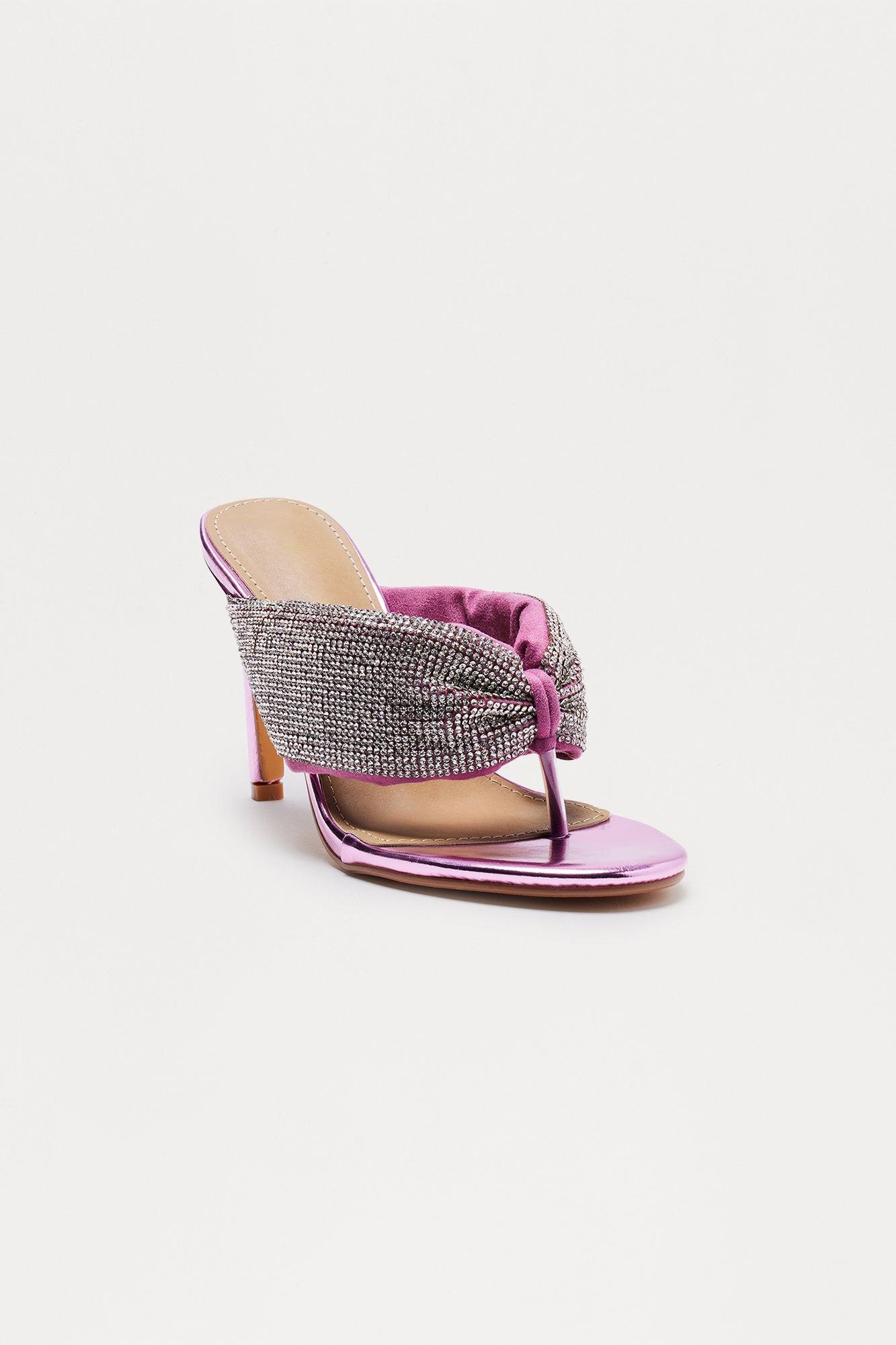 Rowie Rhinestone Thong Heels - Pink Female Product Image