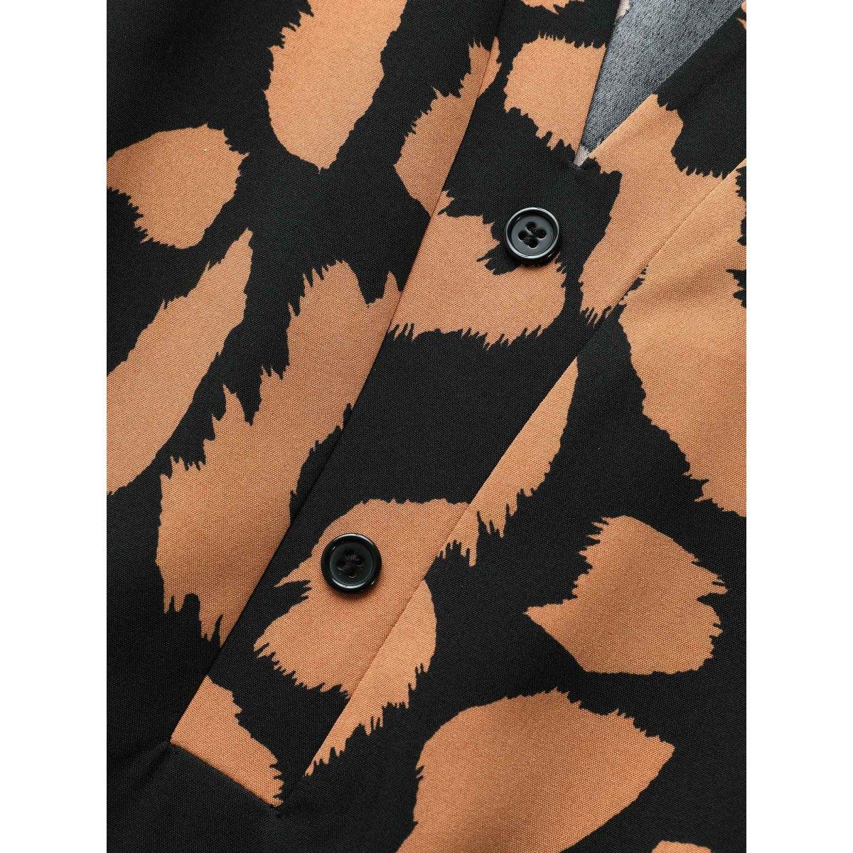 Plus Size Leopard Print Notched Button Detail Dress Bronze Women Elegant Belted Flat collar with V-notch Short sleeve Curvy BloomChic 28/5X Product Image