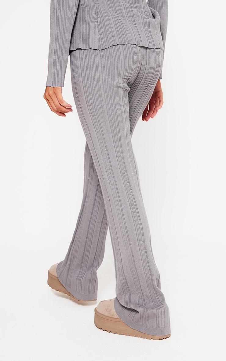 Petite Grey Rib Knit Flared Pants Product Image