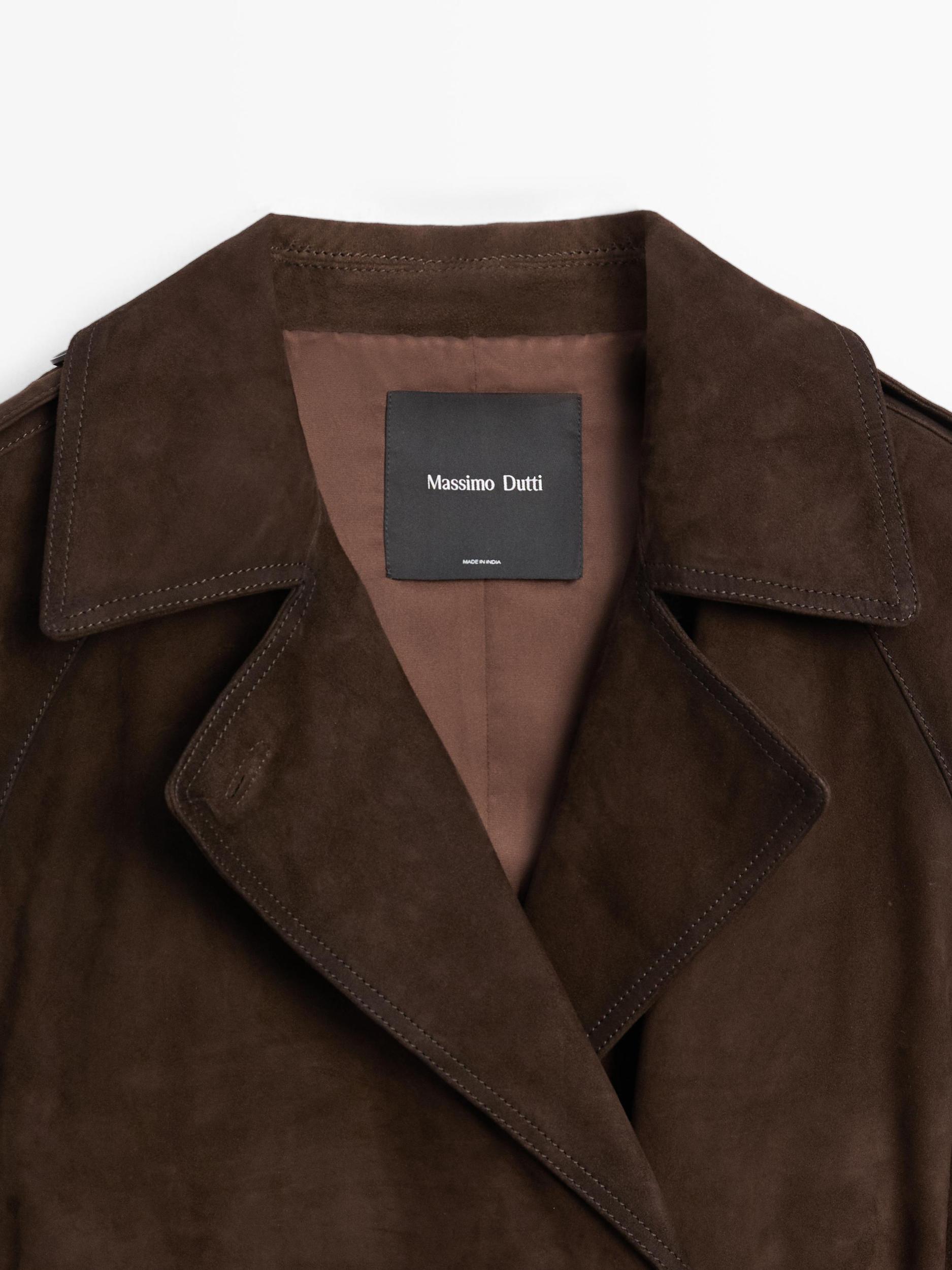 Long suede leather trench coat Product Image