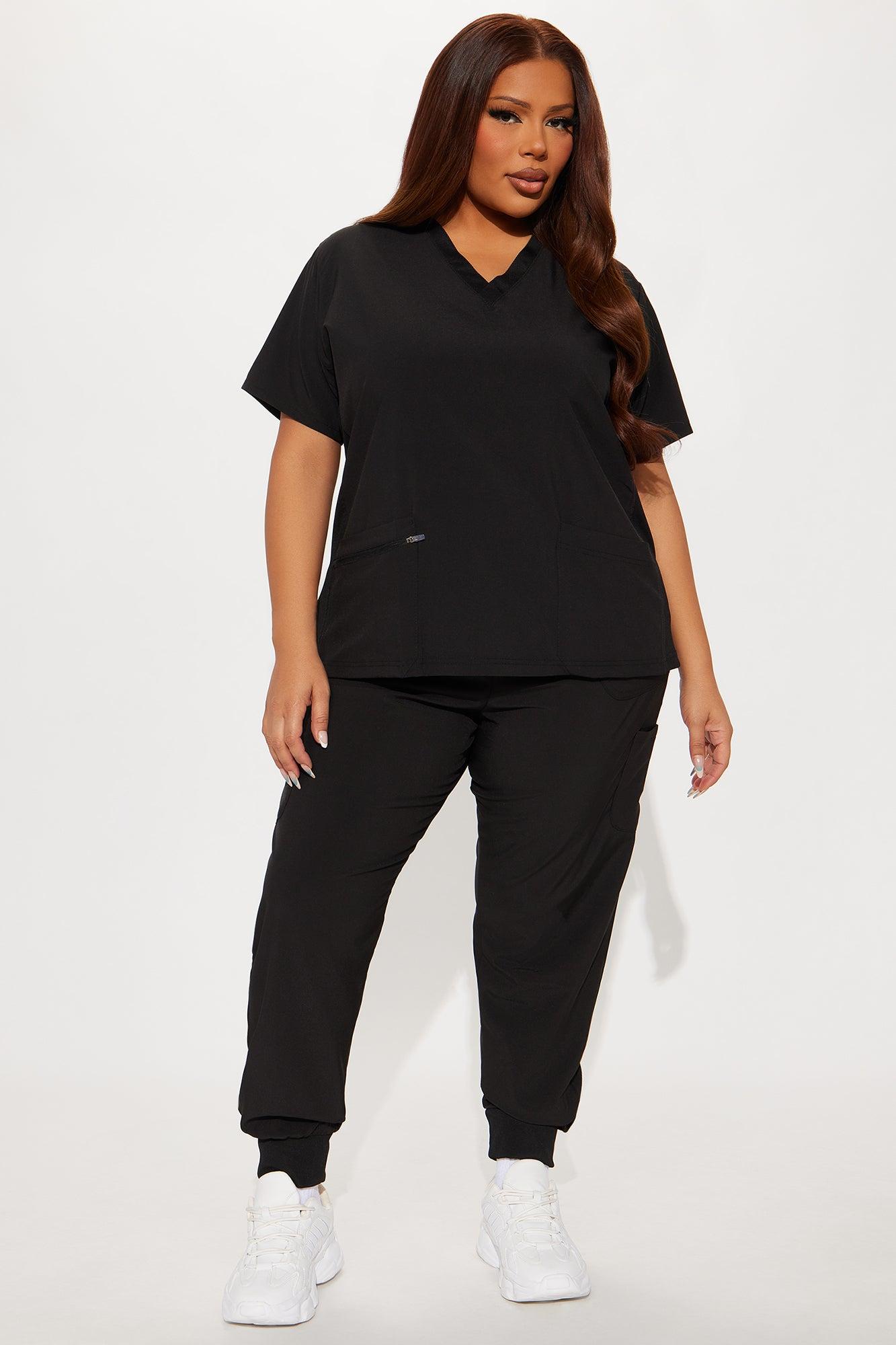 Cover The Rooms 4 Way Stretch V-Neck Jogger Scrub Set - Black Female Product Image
