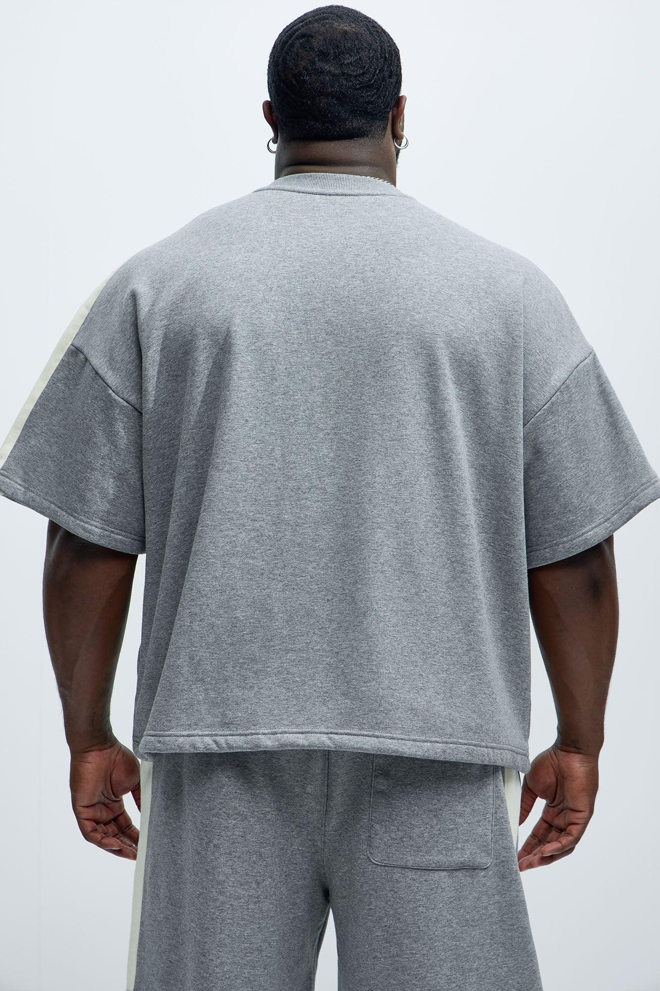 Tyson Oversized Heavyweight Striped Tee - Heather Grey Product Image