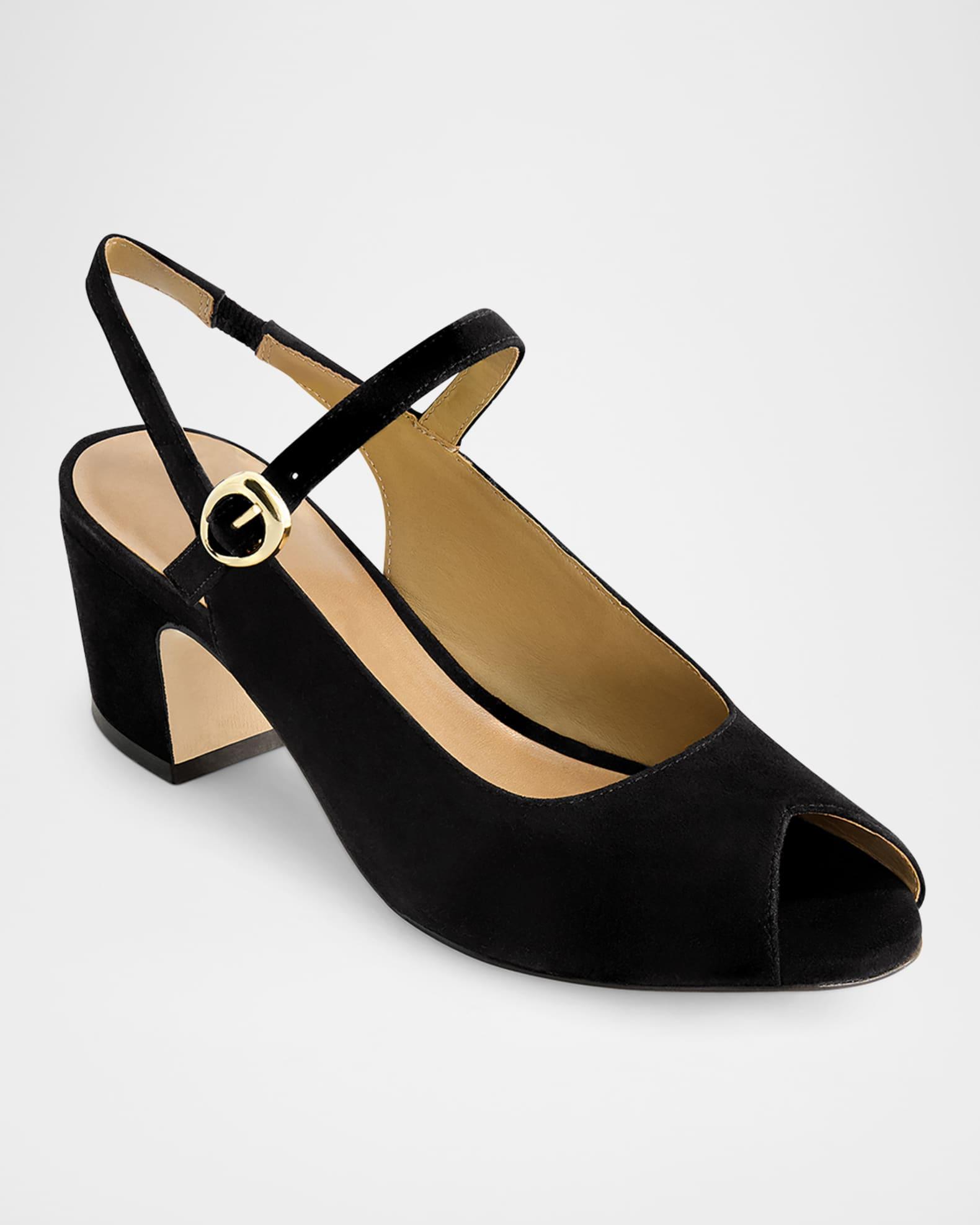 Suede Mary Jane Peep Slingback Pumps Product Image