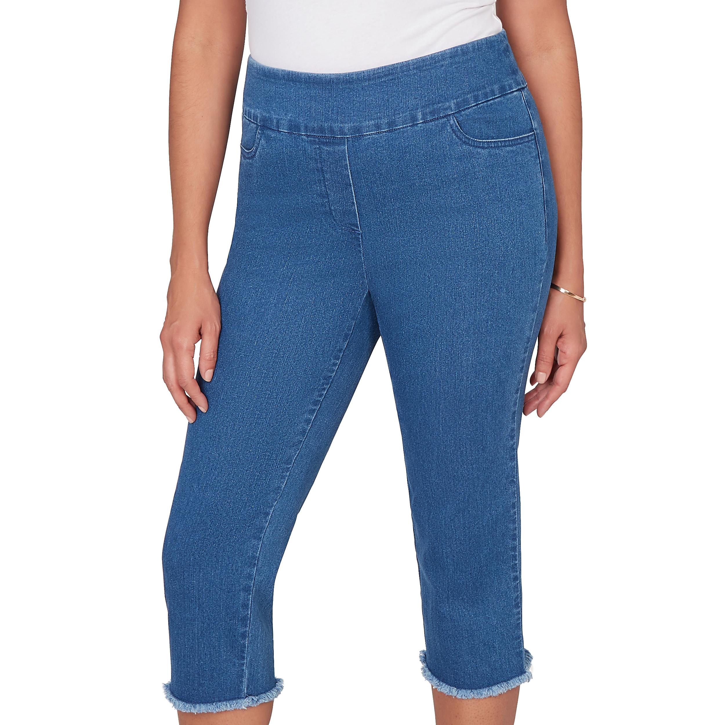 Alfred Dunner Super Stretch Denim Fringe Capri Pant- Petite Product Image