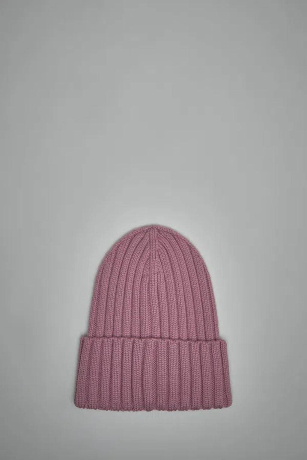 MONCLER Logo Patch Rib Wool Beanie In Purple Product Image