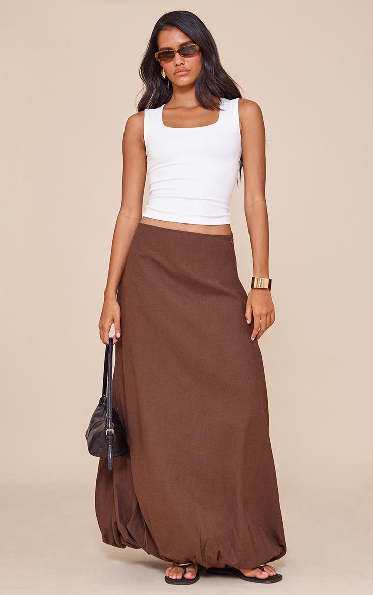 Dark Chocolate Cotton Linen Look Puffball Maxi Skirt Product Image