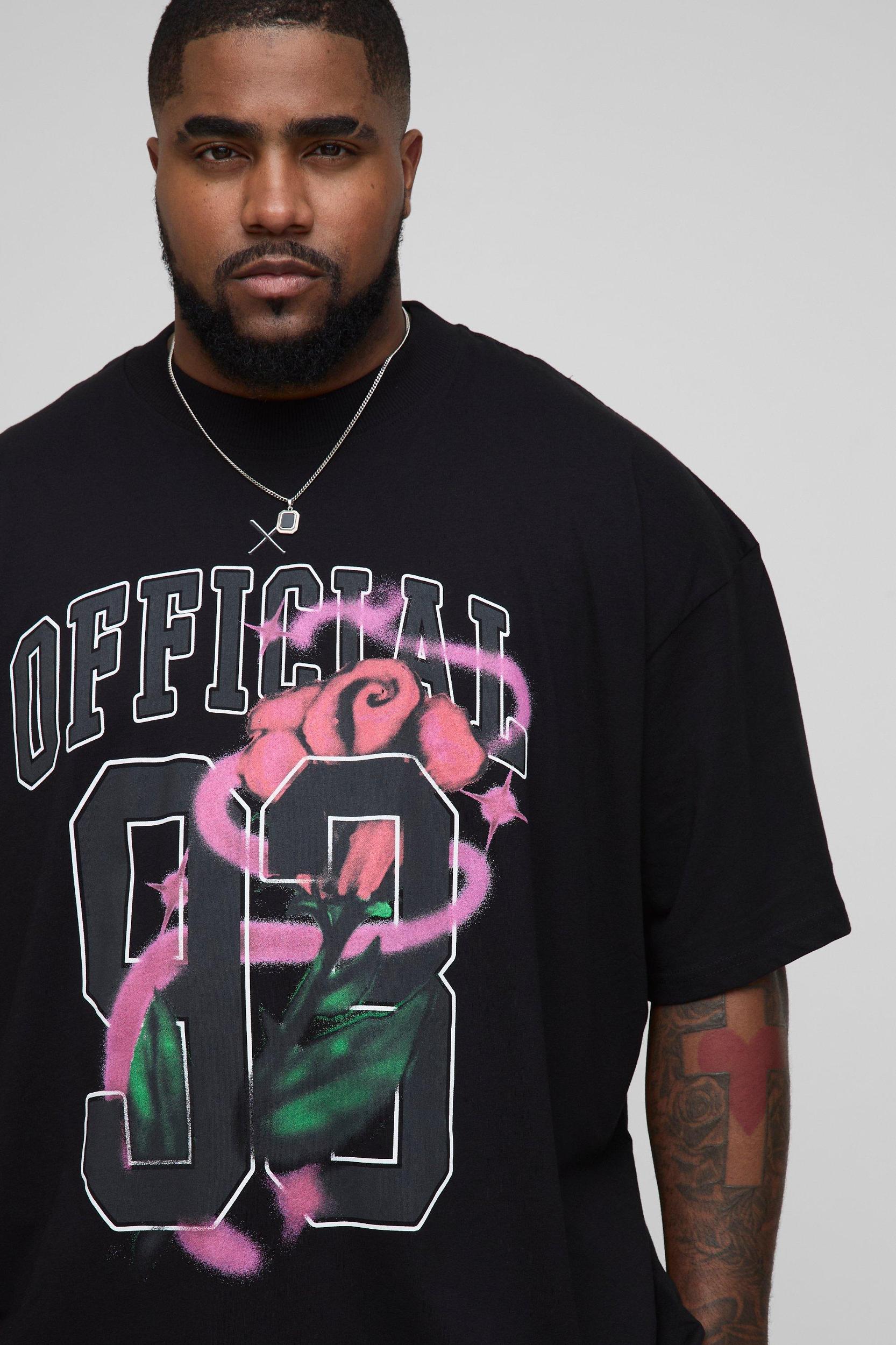 Plus Oversized Extended Neck Official Floral Print T-Shirt | boohooMAN USA Product Image