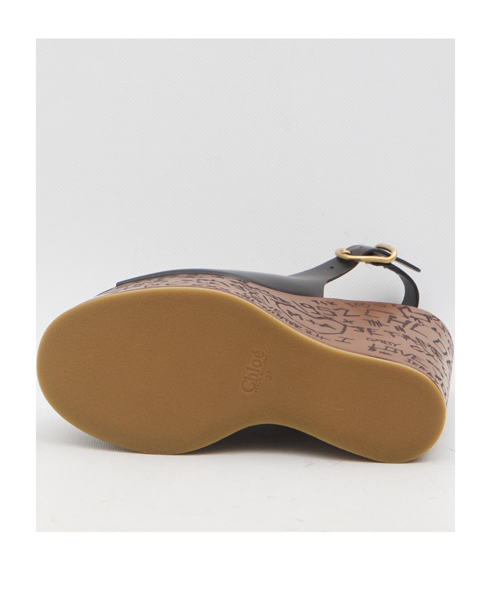 CHLOÉ Maxime Leather Slingback Platform Wedge Sandals In Black Product Image