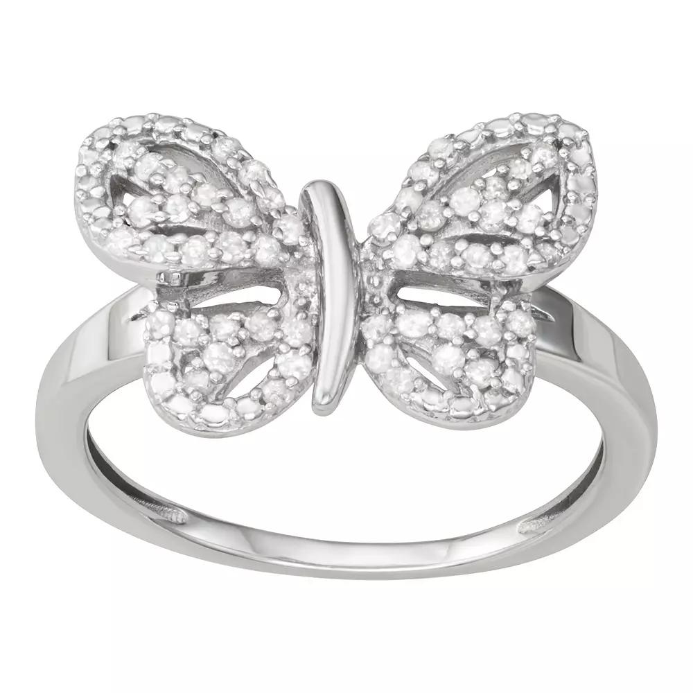 Jewelexcess Sterling Silver 1/4 Carat T.W. Diamond Butterfly Ring, Women's, Size: 6 Product Image