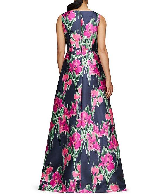 Kay Unger Evelyn Boat Neck Sleeveless Floral Print Mikado Overlay Walk Thru Jumpsuit Product Image