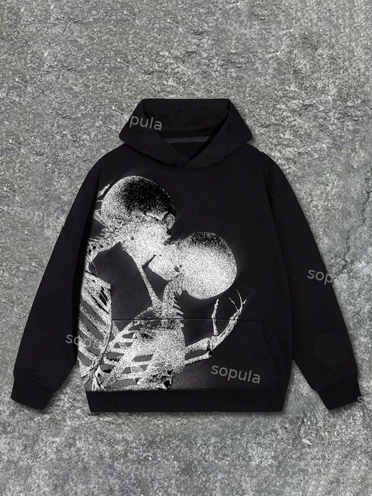 Sopula Large-Scale Skeleton Graphic Print Pattern With A Sense Of Design Pockets Hoodie Product Image