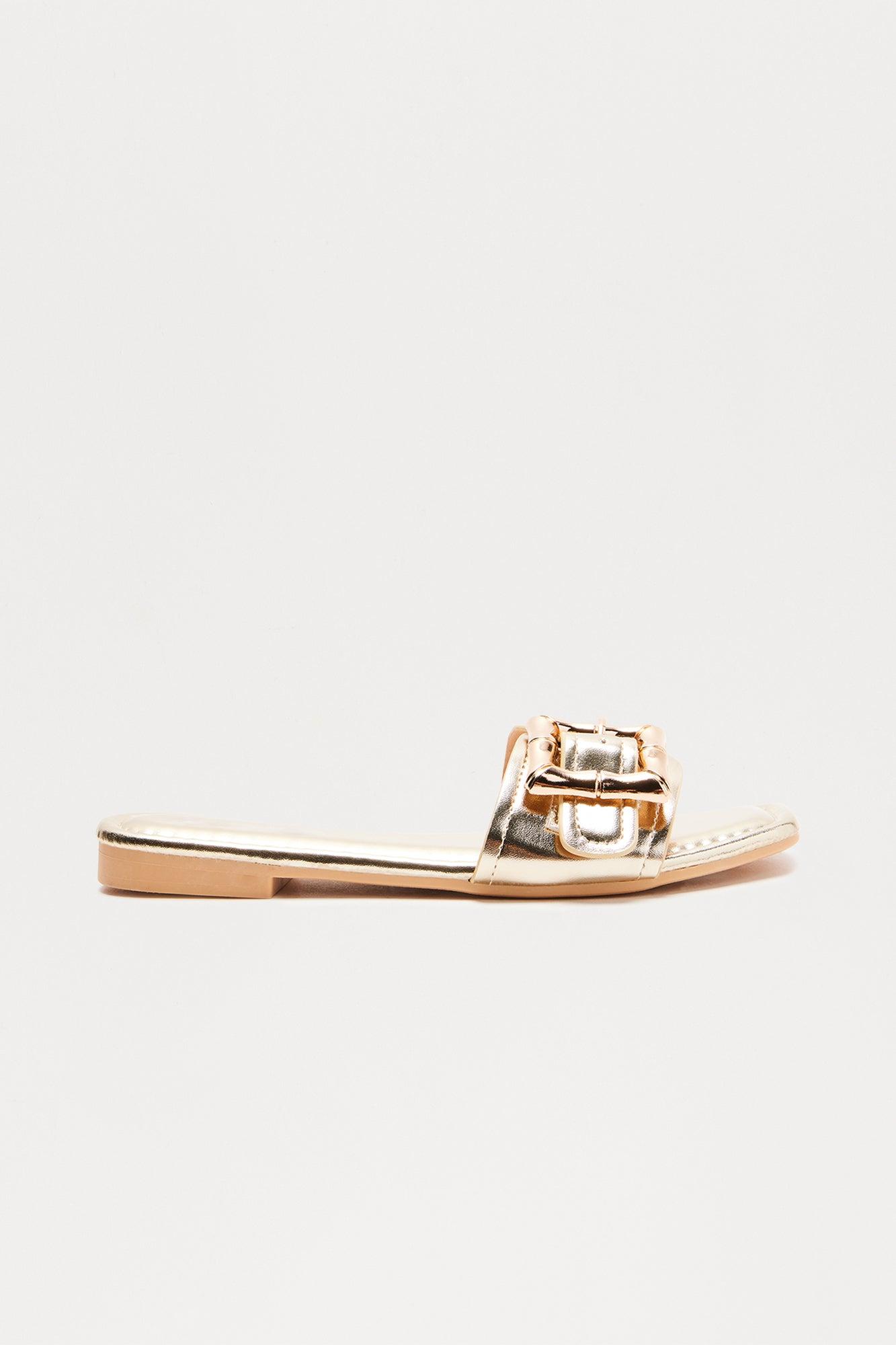 Finny Buckle Slip On Sandals - Gold Product Image