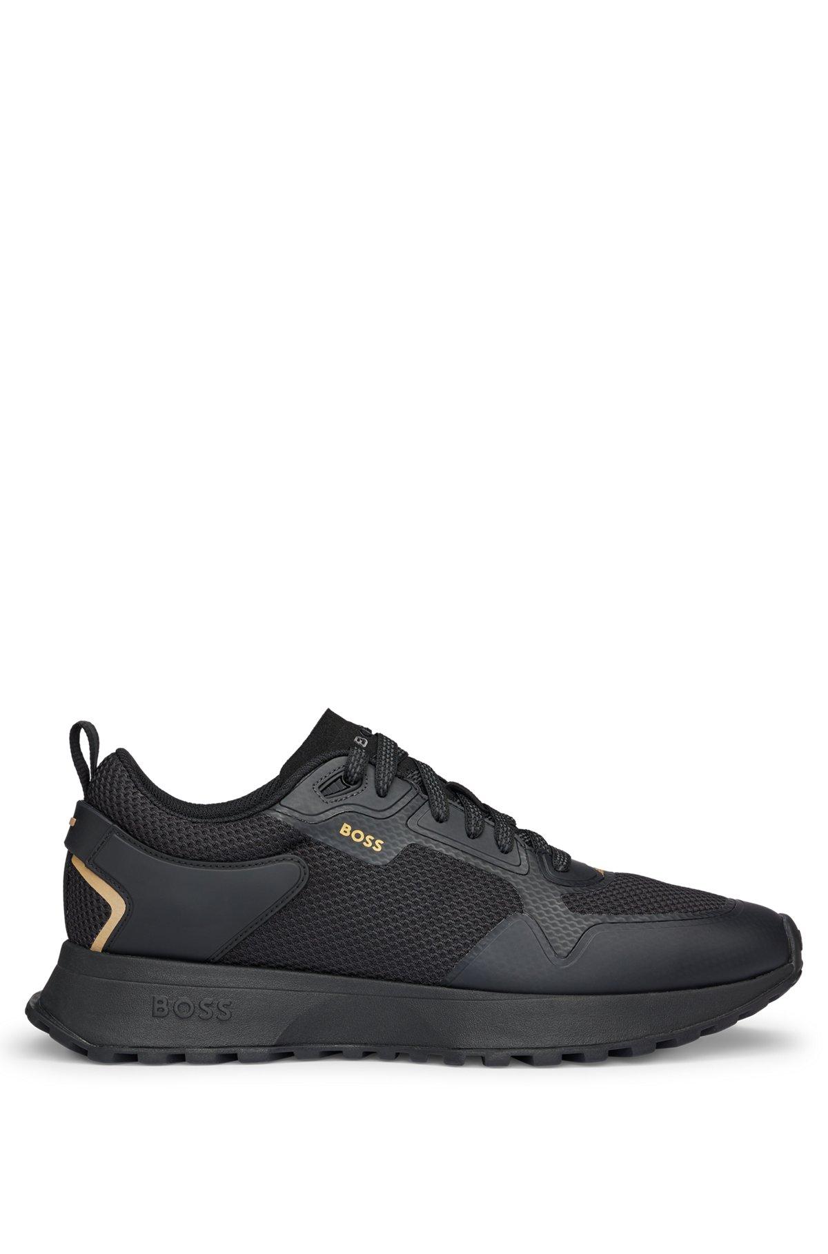 BOSS - Mixed-material trainers with mesh details and branding - Black Product Image