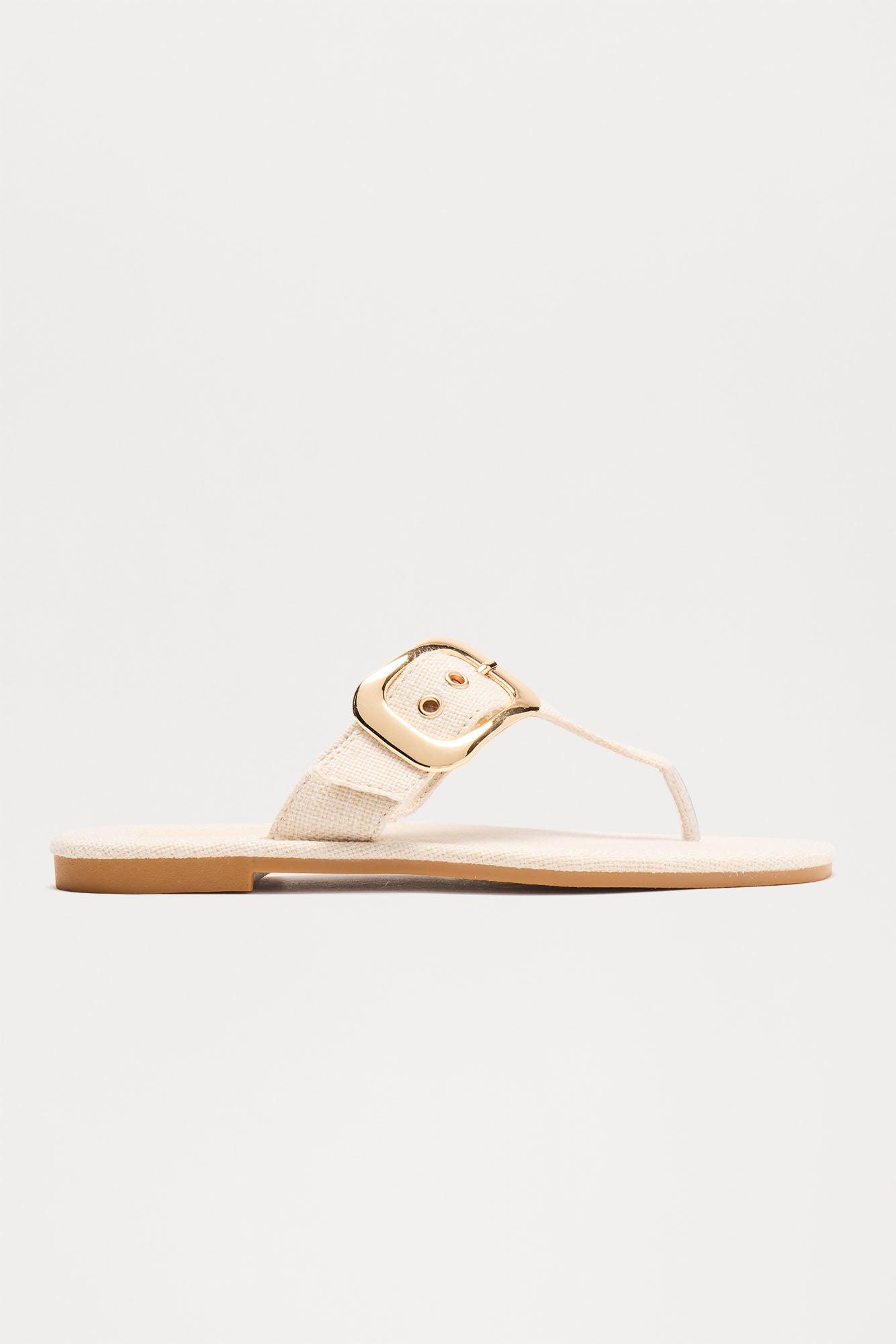 Hari Buckle Flip Flops - Beige Product Image