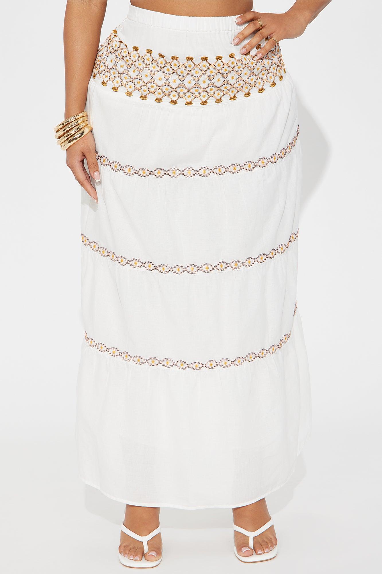 Sabrina Embroidered Tiered Maxi Skirt - White/combo Product Image