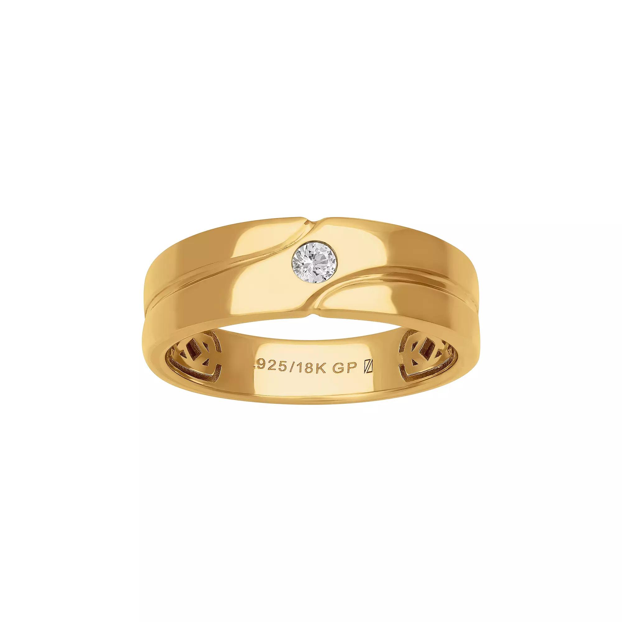 Men's AXL 18k Gold-Plated Silver 1/8 Carat T.W. Diamond Solitaire Ring, Size: 13, Gold Tone Product Image