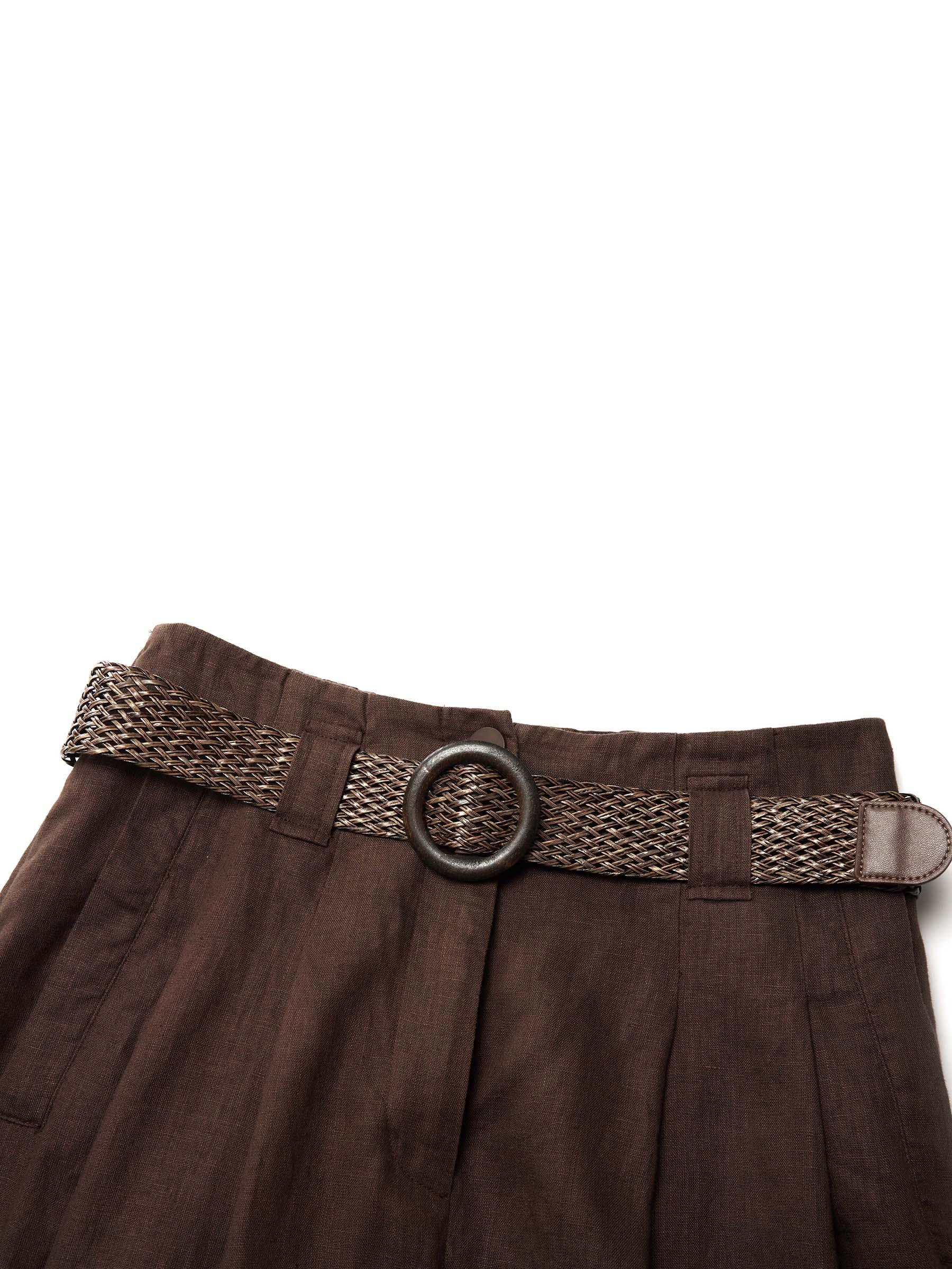 100% Linen A-Line Women Skirt With Braided Belt Product Image