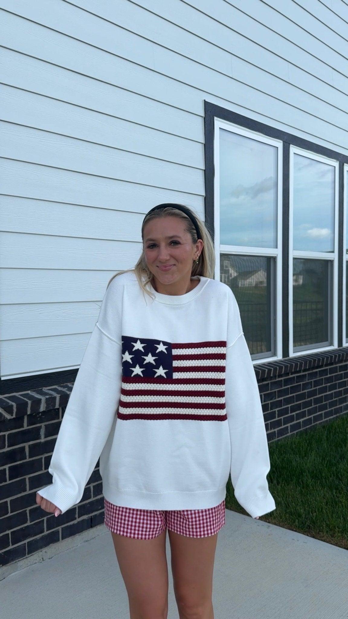 Ivory American Flag Pullover Sweater Product Image