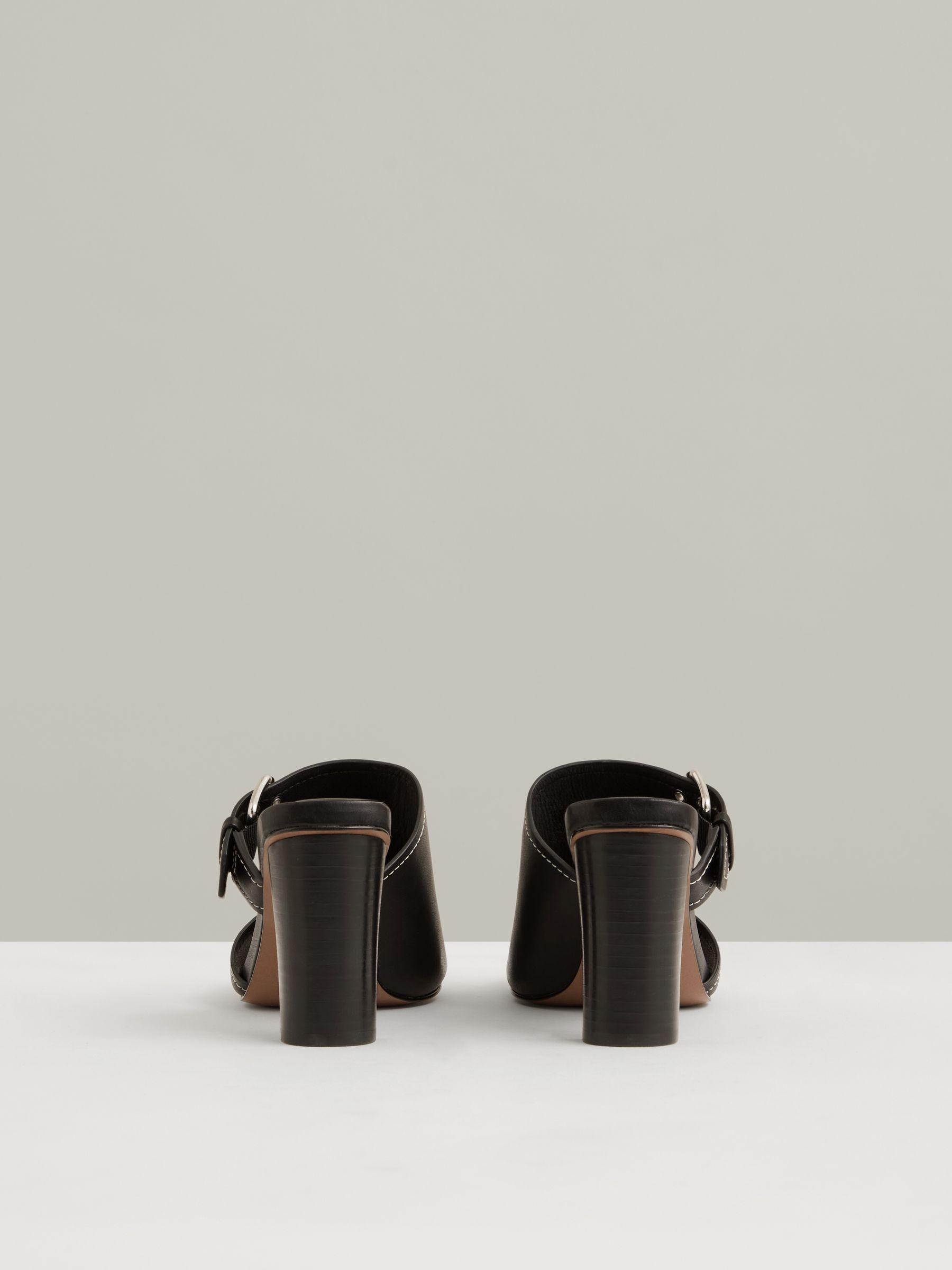 Leather Buckle Block-Heel Sandals in Black Product Image