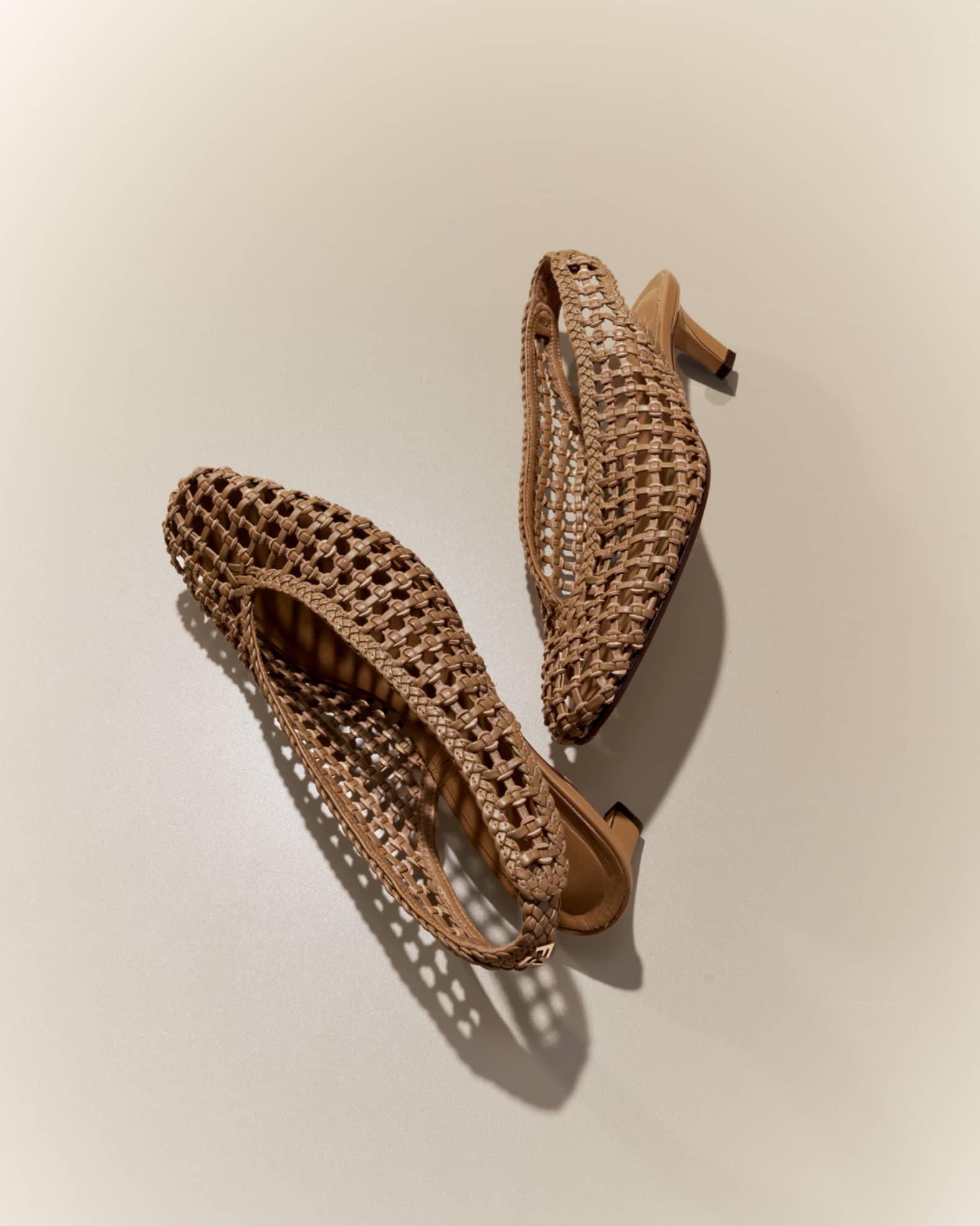 Woven Leather Kitten-Heel Slingback Pumps Product Image