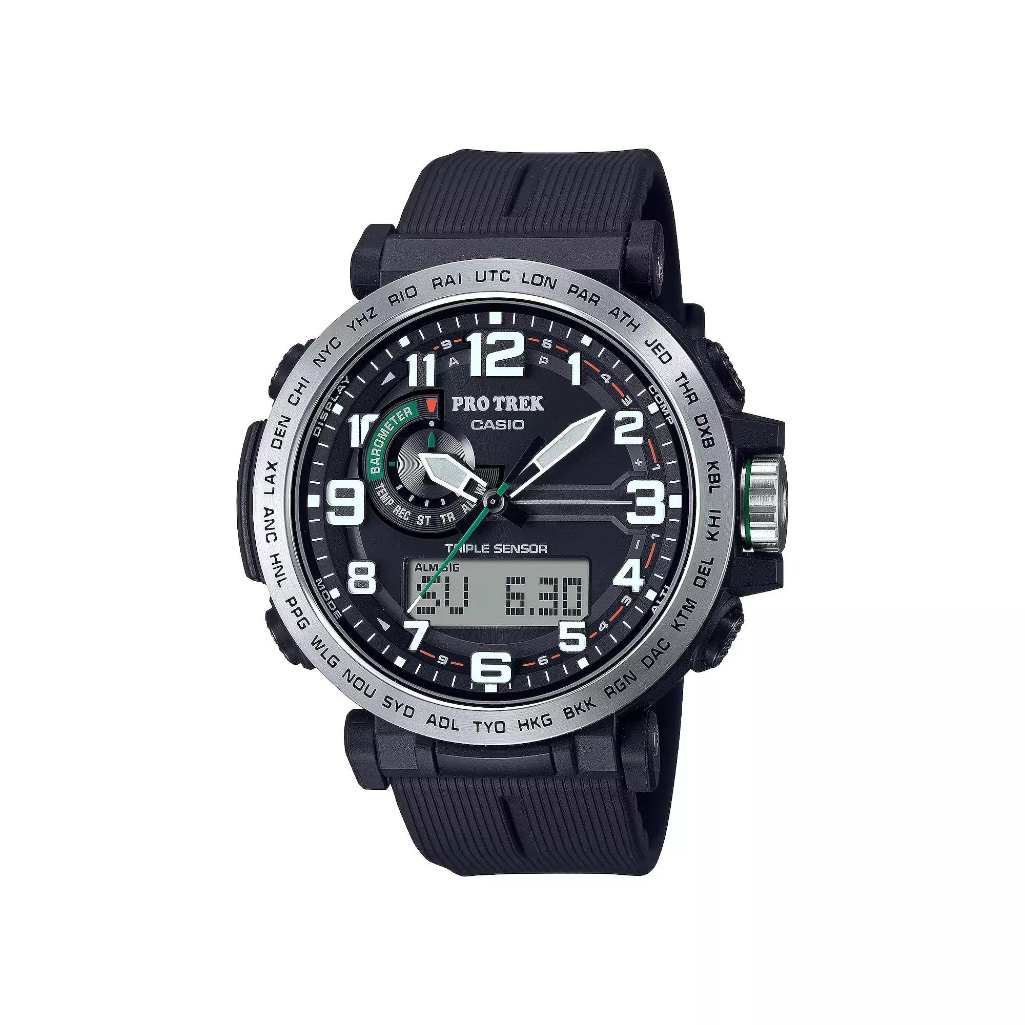 Casio Men's Pro Trek Triple Sensor Solar Black Resin Strap Watch - PRG601-1, Size: 52MM Product Image