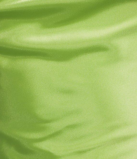 Morgan & Co. Sleeveless Long Spaghetti Strap Charmeuse Draped Front And X Back Long Dress Product Image