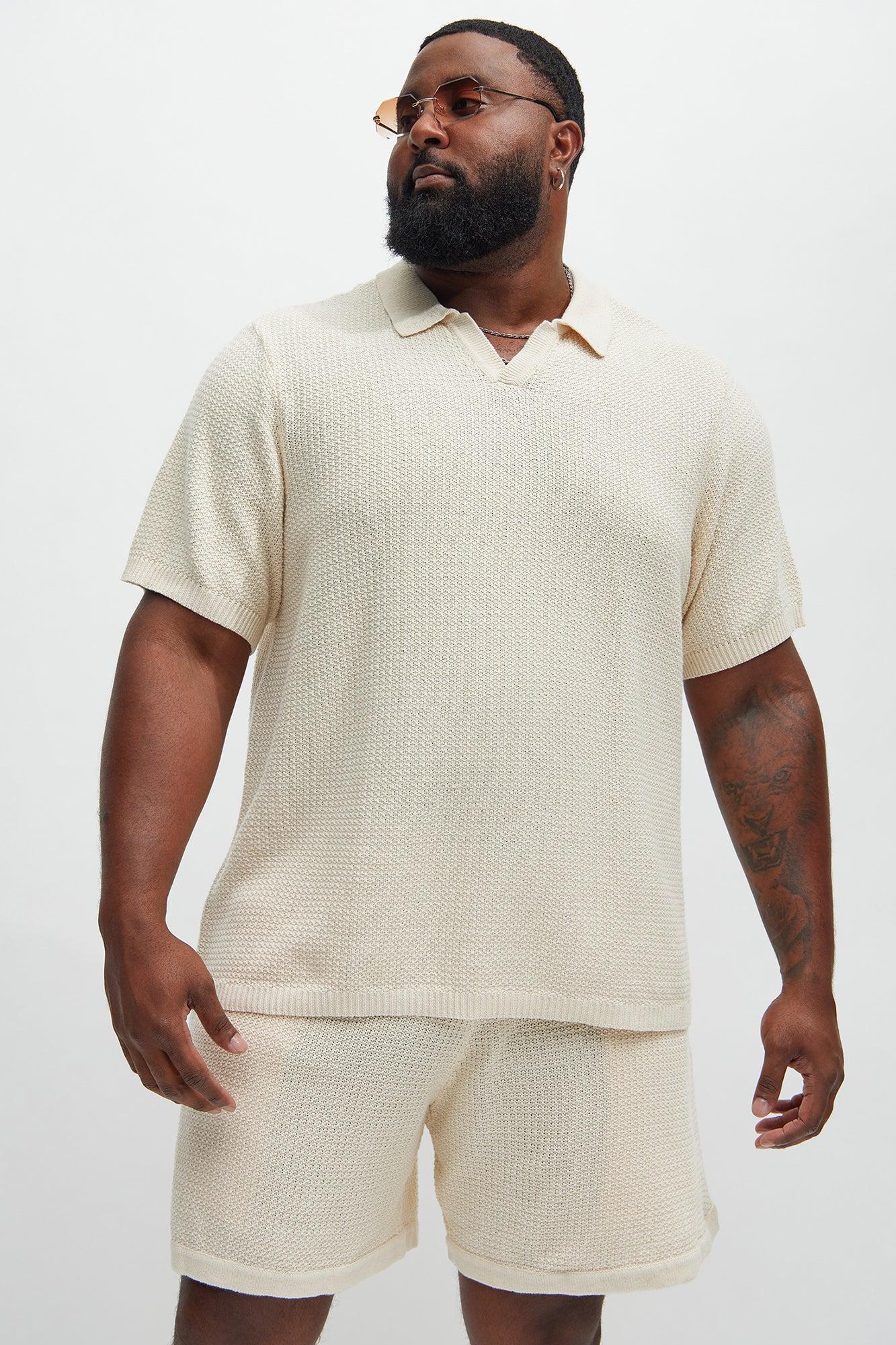Clay Textured Johnny Collar Shirt - Cream Product Image