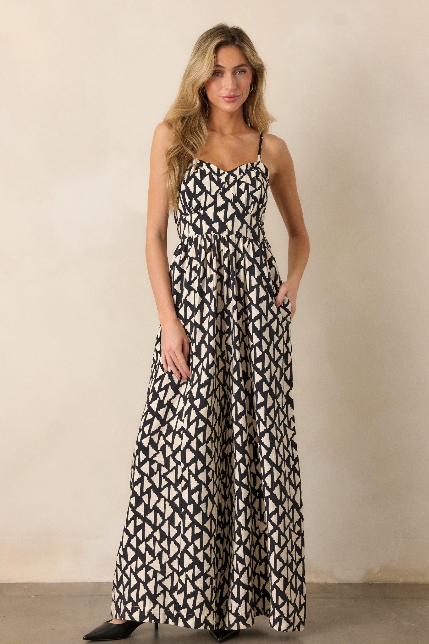Gallery Stroll Black Geometric Print Jumpsuit Product Image